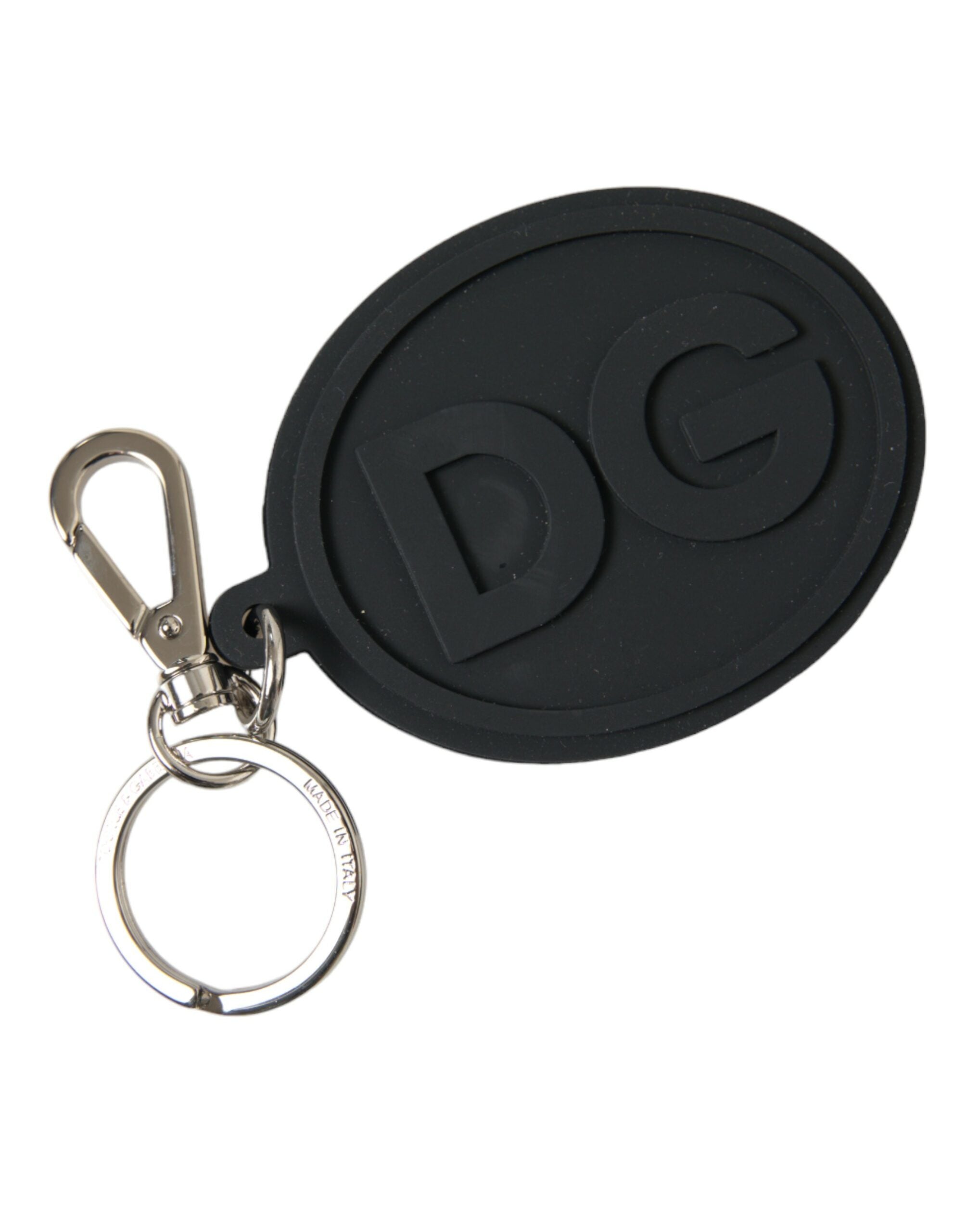 Black Rubber DG Logo Silver Brass Metal Keyring Keychain - ventzia