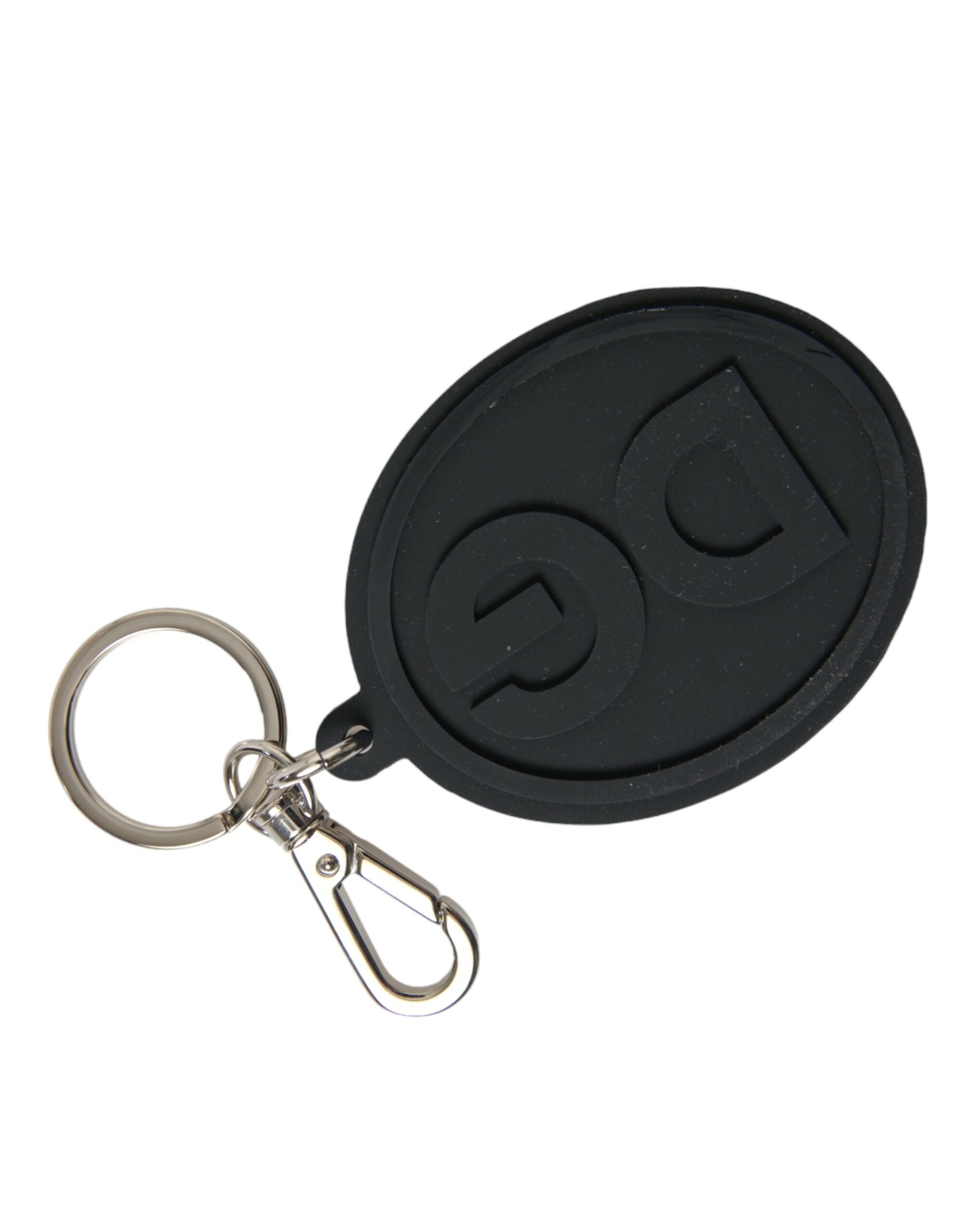 Black Rubber DG Logo Silver Brass Metal Keyring Keychain - ventzia