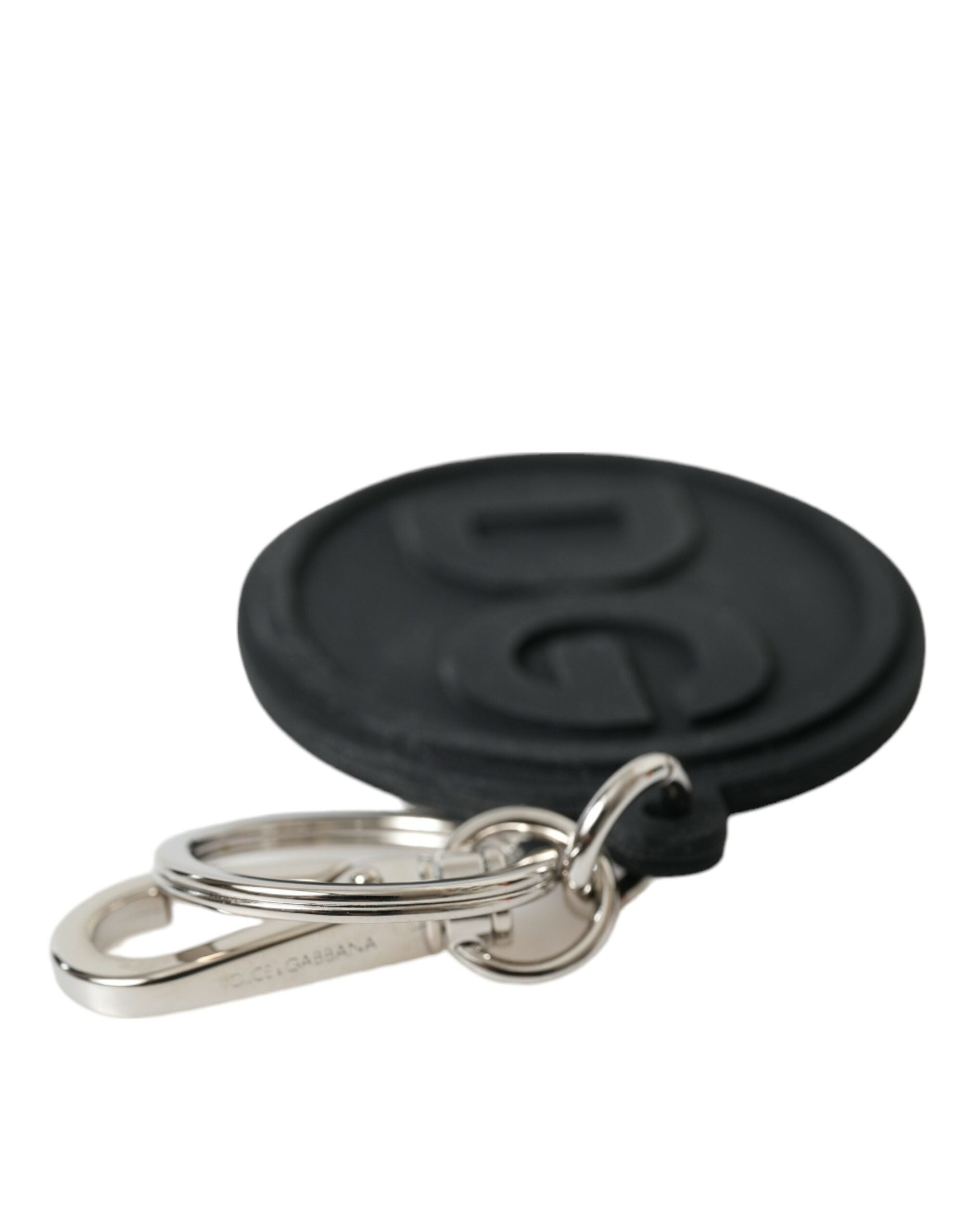Black Rubber DG Logo Silver Brass Metal Keyring Keychain - ventzia