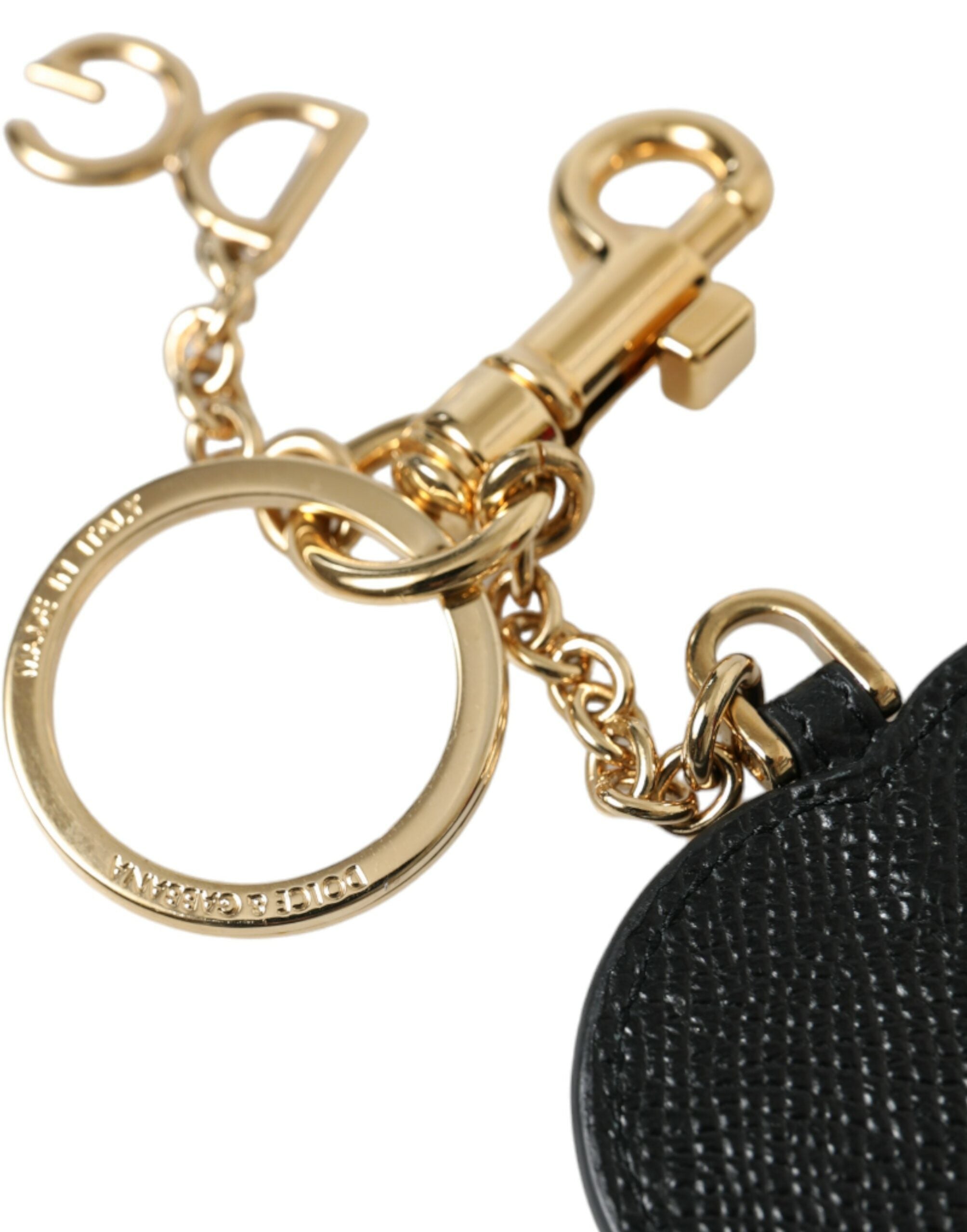 Pink Black Heart Leather Gold Tone Brass Keyring Keychain - ventzia