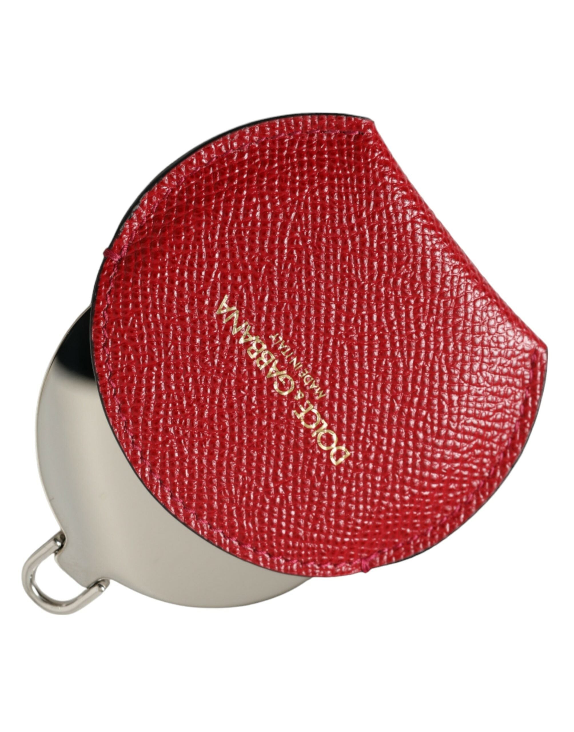 Red Calfskin Leather Round Logo Hand Mirror Holder - ventzia