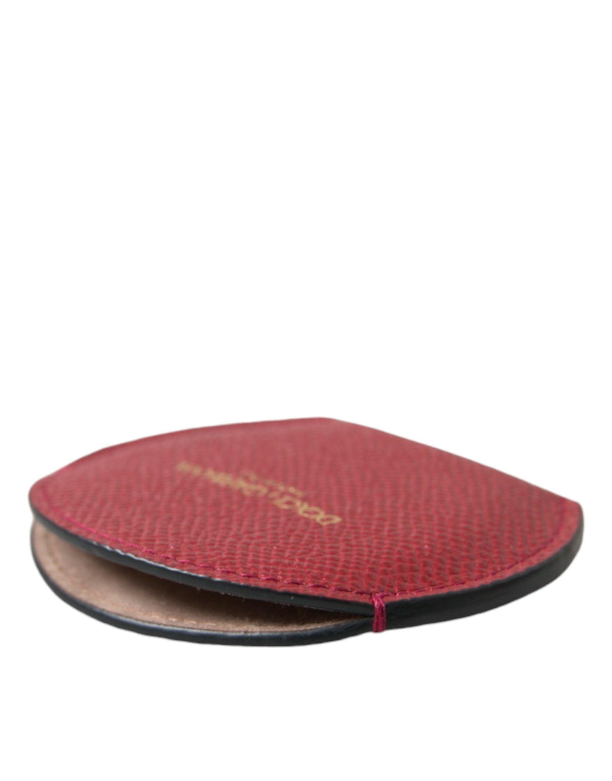 Red Calfskin Leather Round Logo Hand Mirror Holder - ventzia