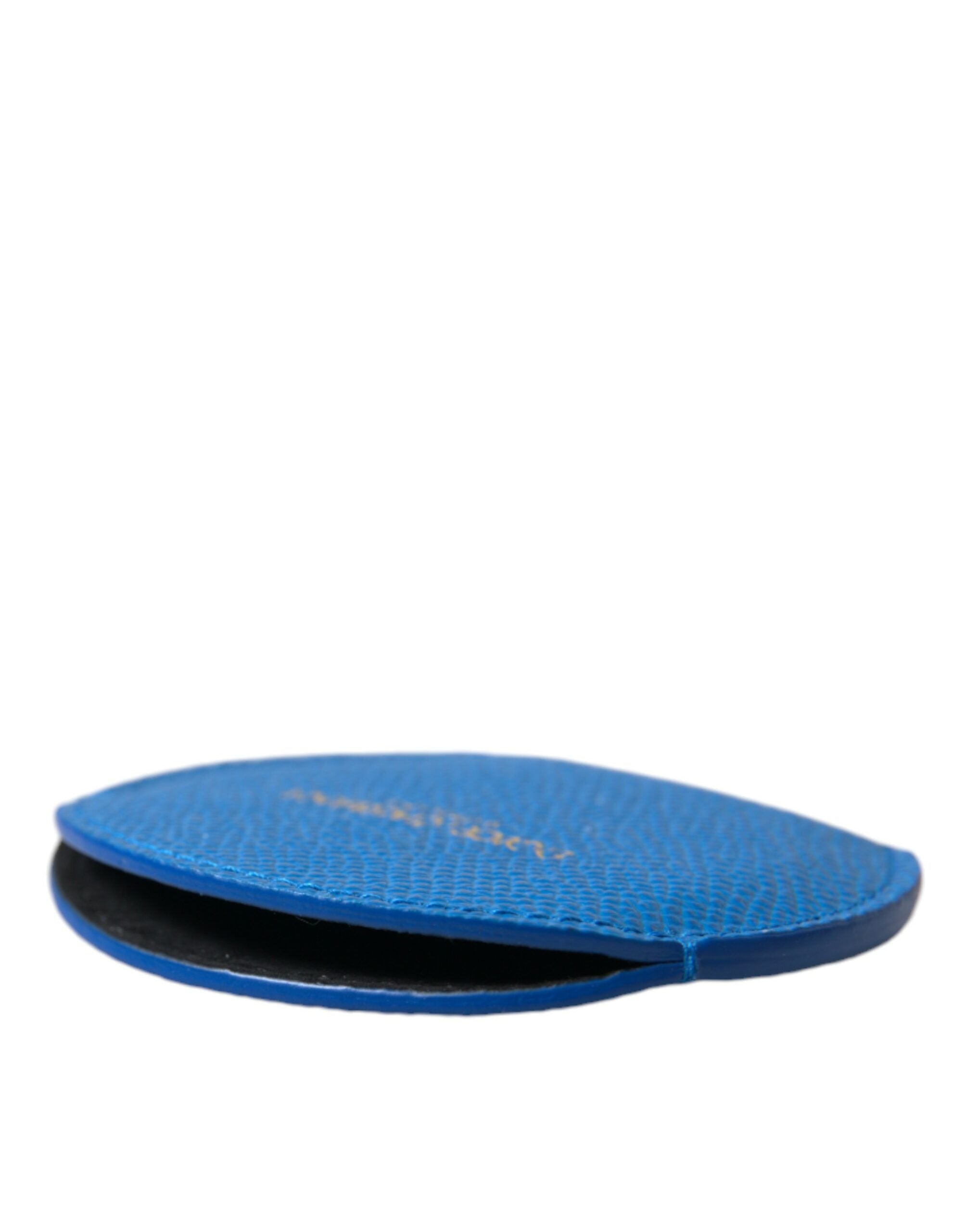 Blue Calfskin Leather Round Logo Hand Mirror Holder - ventzia