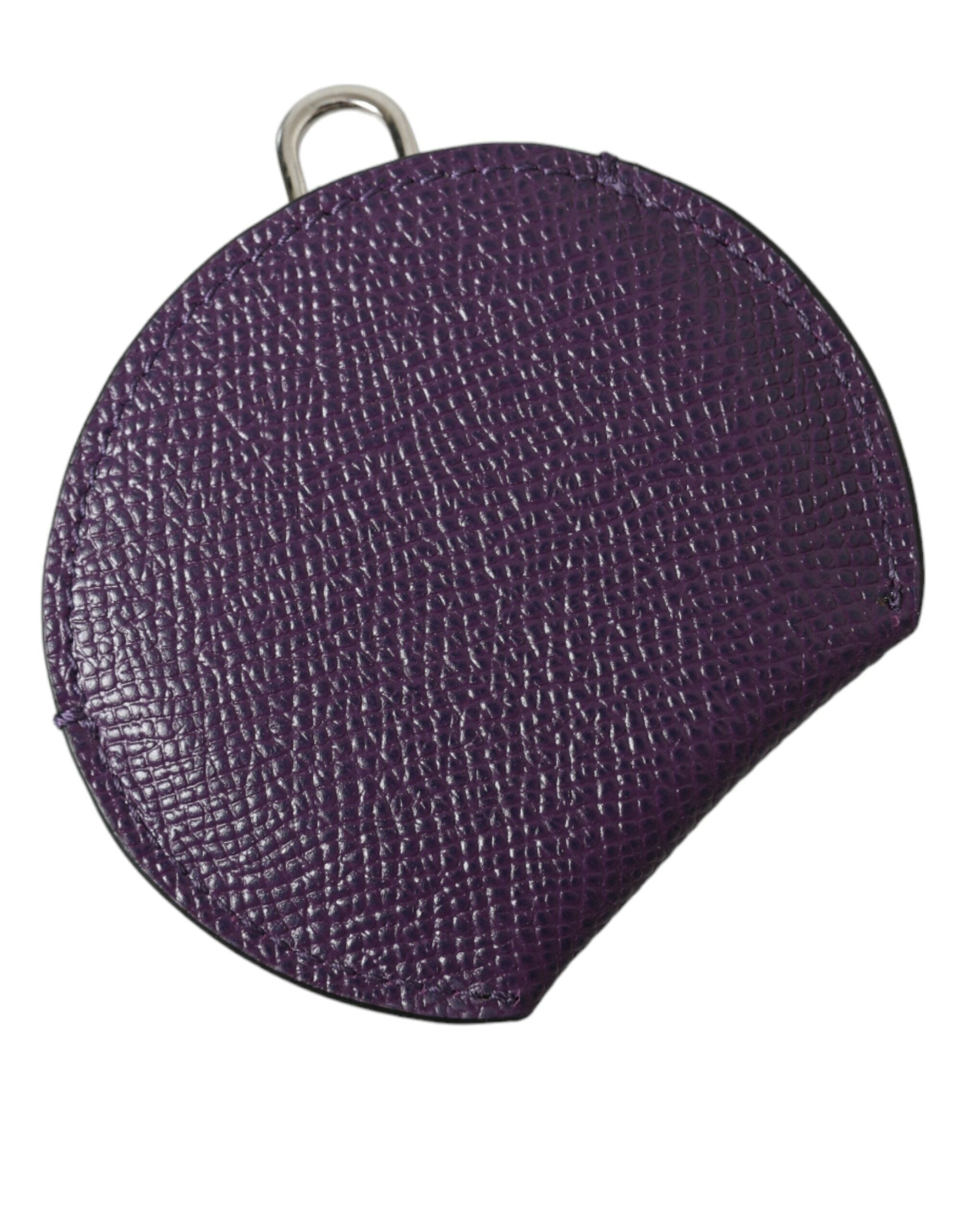 Purple Calfskin Leather Round Logo Hand Mirror Holder - ventzia
