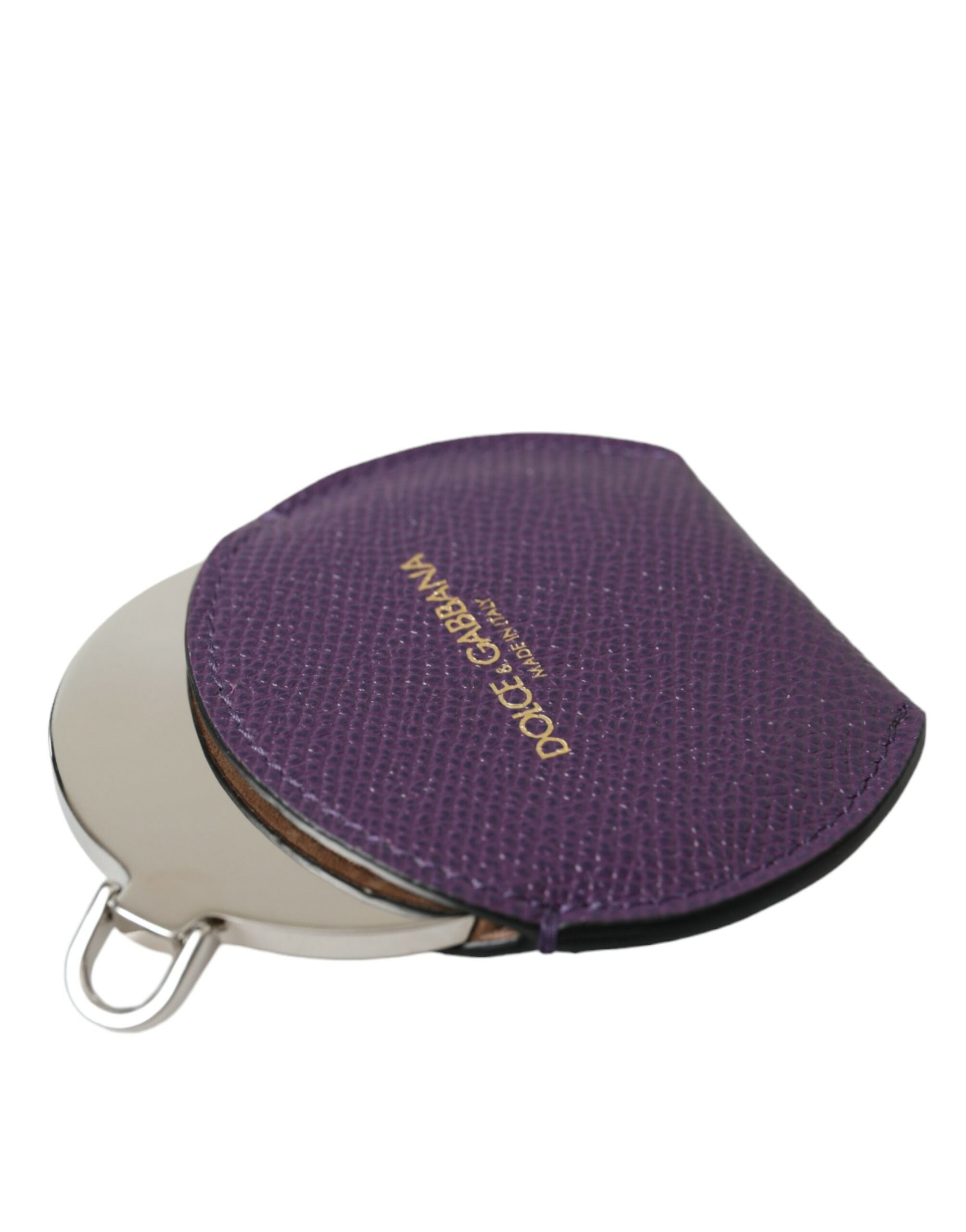 Purple Calfskin Leather Round Logo Hand Mirror Holder - ventzia
