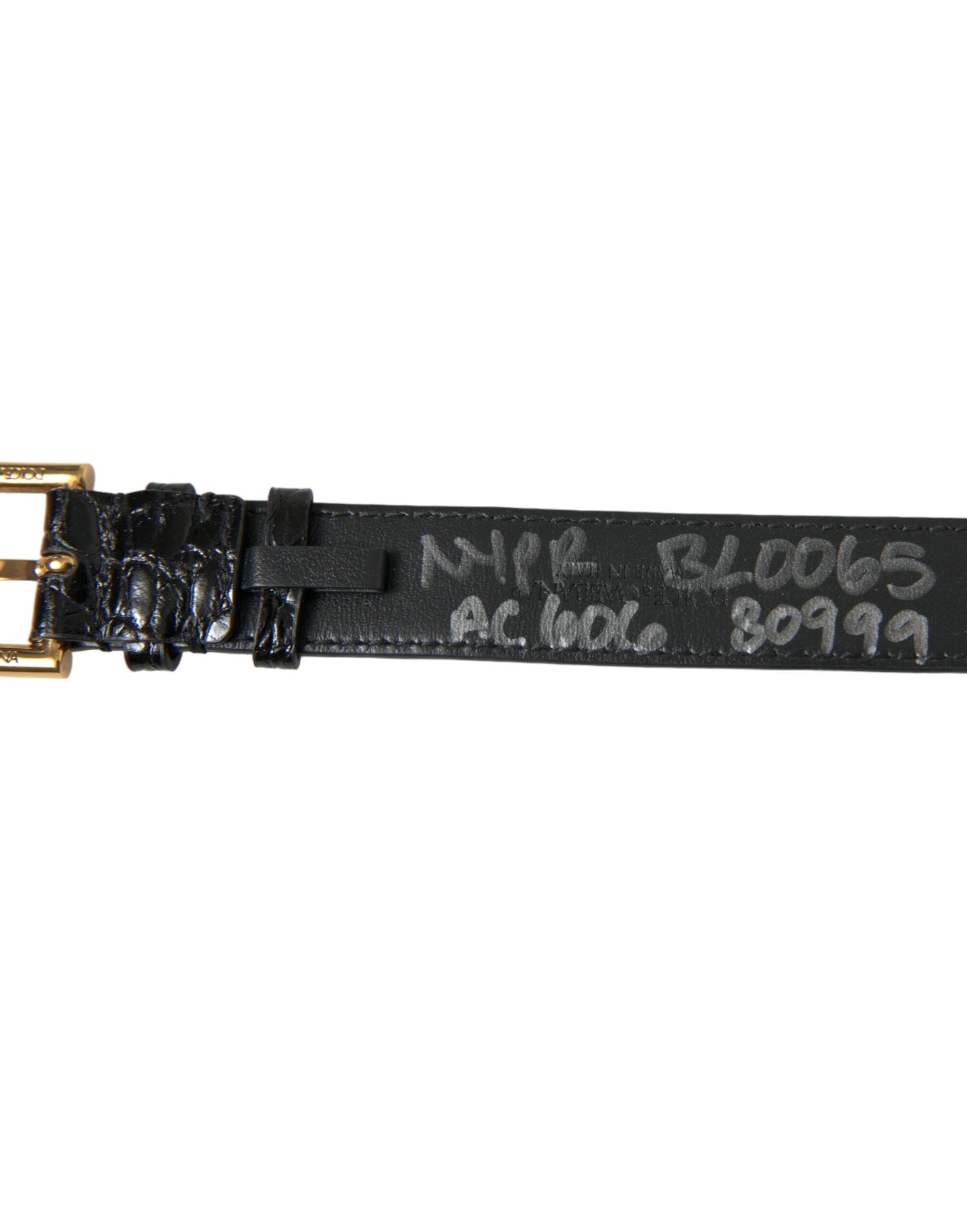 Black Textured Leather Gold Tone Metal Buckle Armband - ventzia