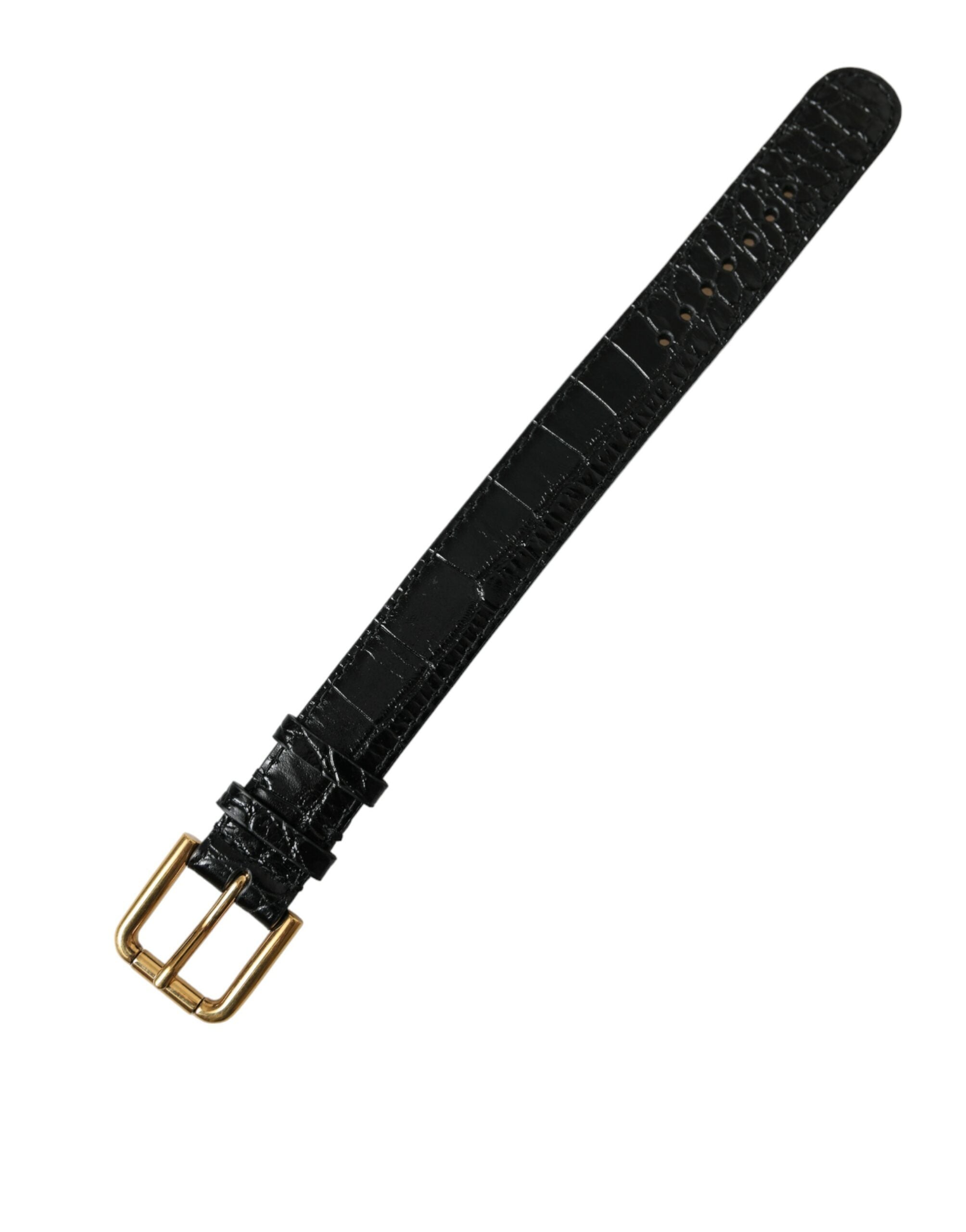 Black Textured Leather Gold Tone Metal Buckle Armband - ventzia