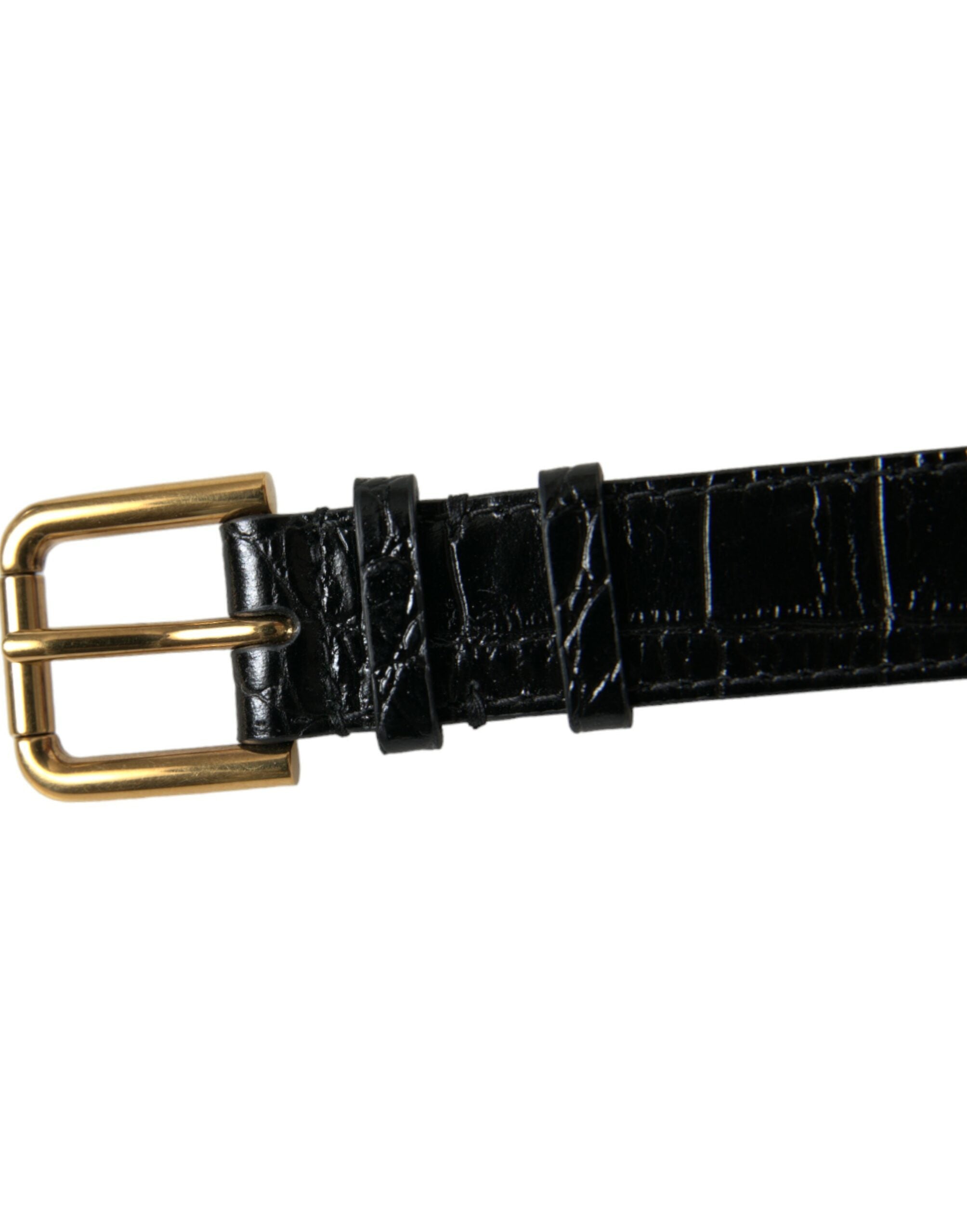 Black Textured Leather Gold Tone Metal Buckle Armband - ventzia
