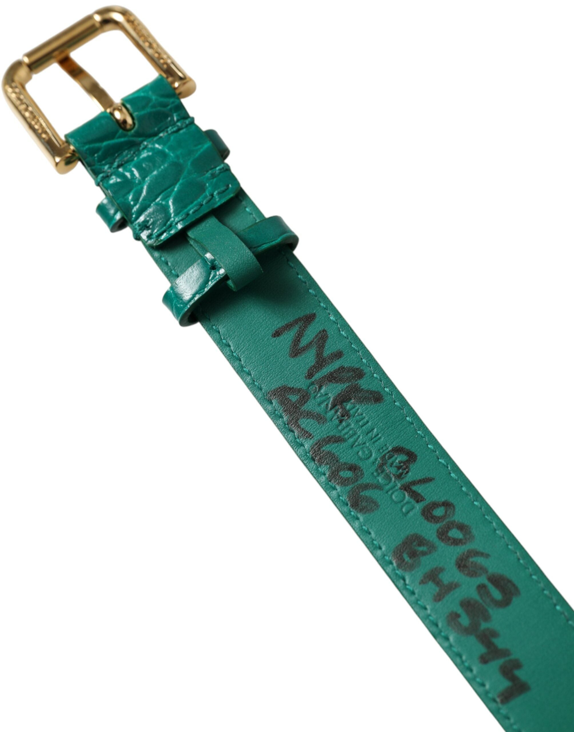 Green Textured Leather Gold Tone Metal Buckle Neckband - ventzia