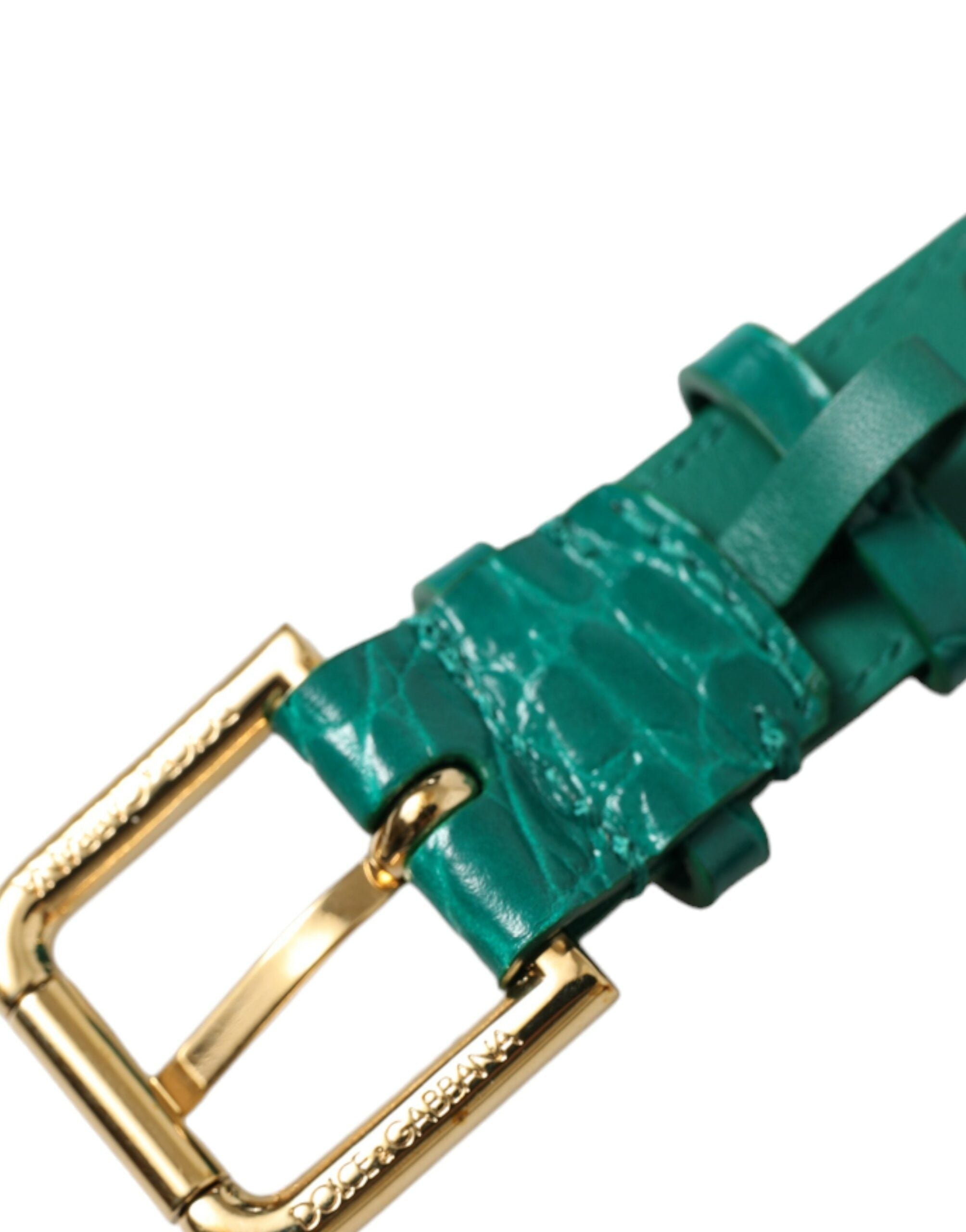 Green Textured Leather Gold Tone Metal Buckle Neckband - ventzia