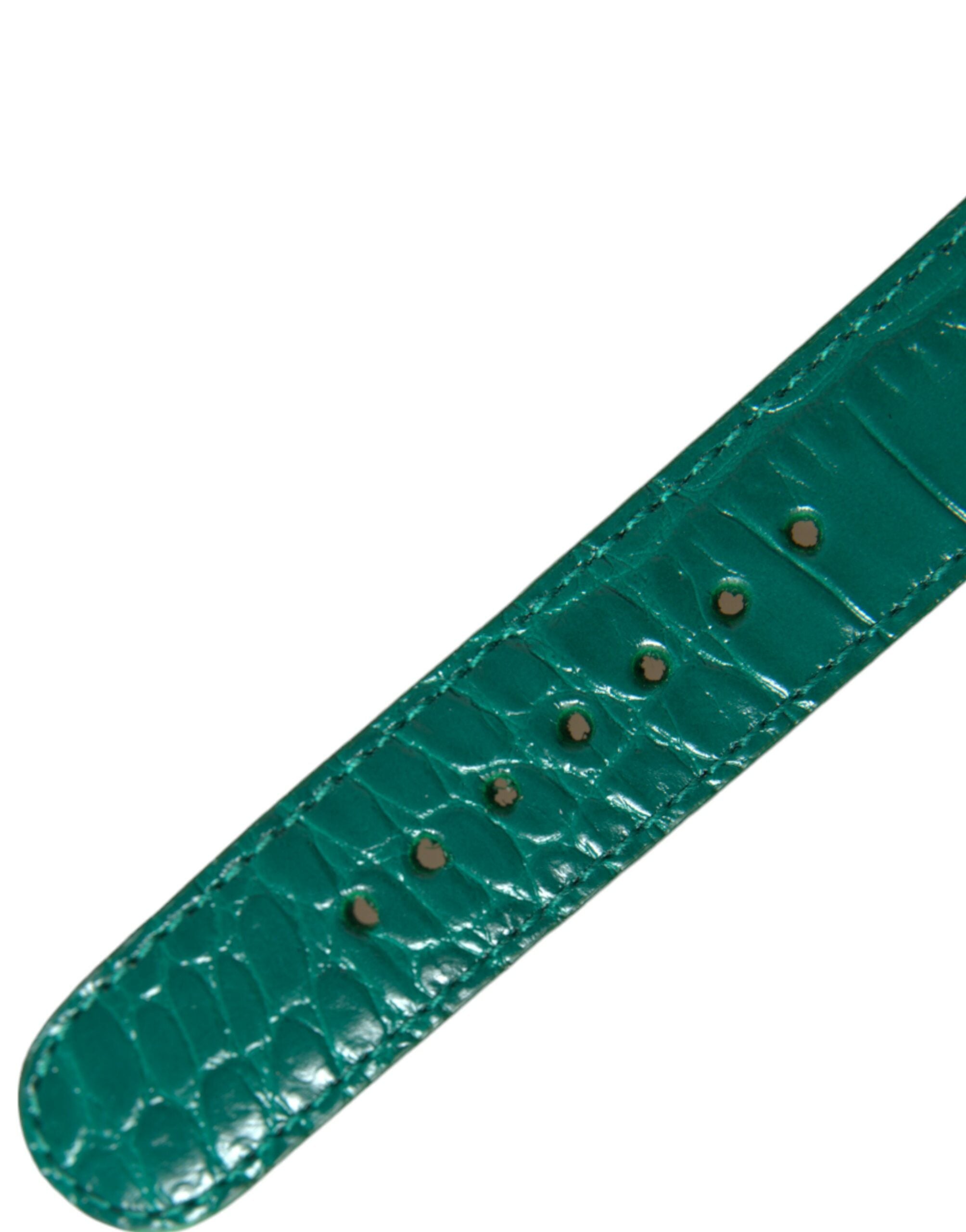 Green Textured Leather Gold Tone Metal Buckle Neckband - ventzia