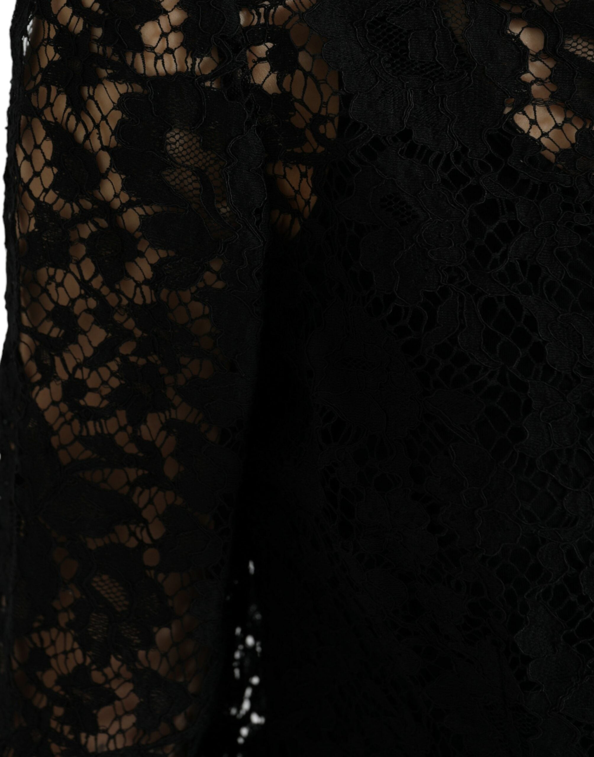 Black Floral Lace Long Sleeves Blouse Top - ventzia