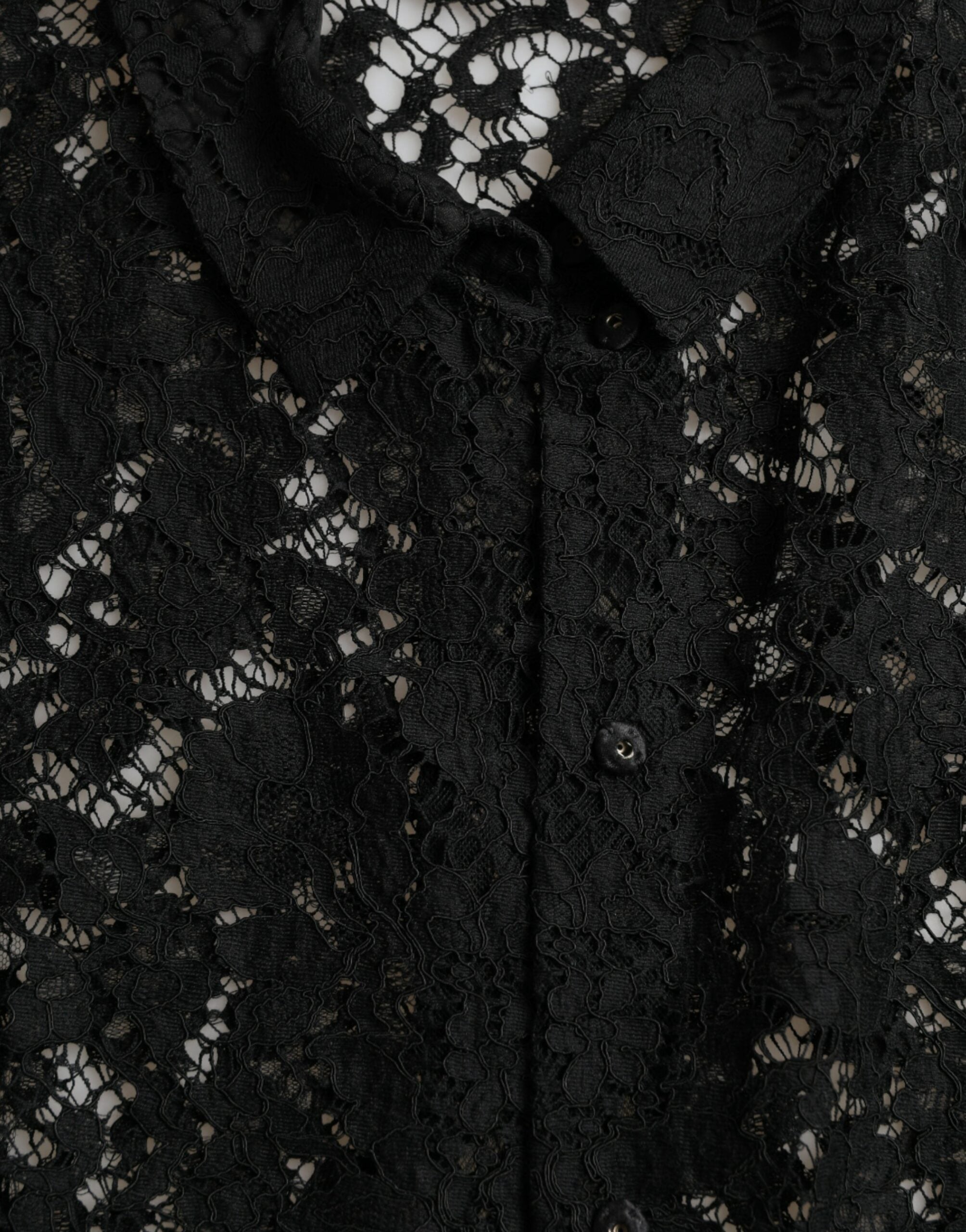 Black Floral Lace Long Sleeves Blouse Top - ventzia
