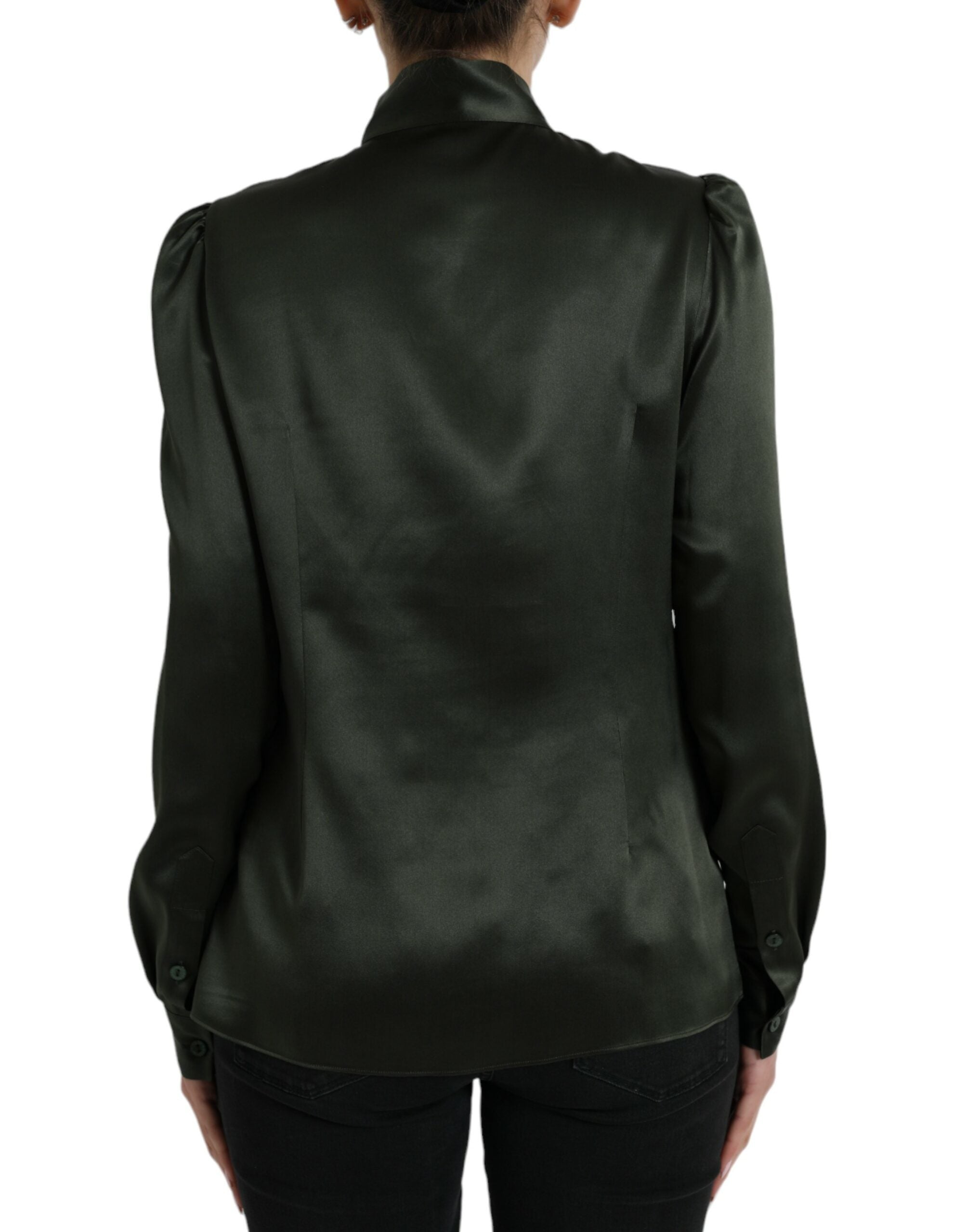 Gray Long Sleeves Ascot Collar Blouse Top - ventzia