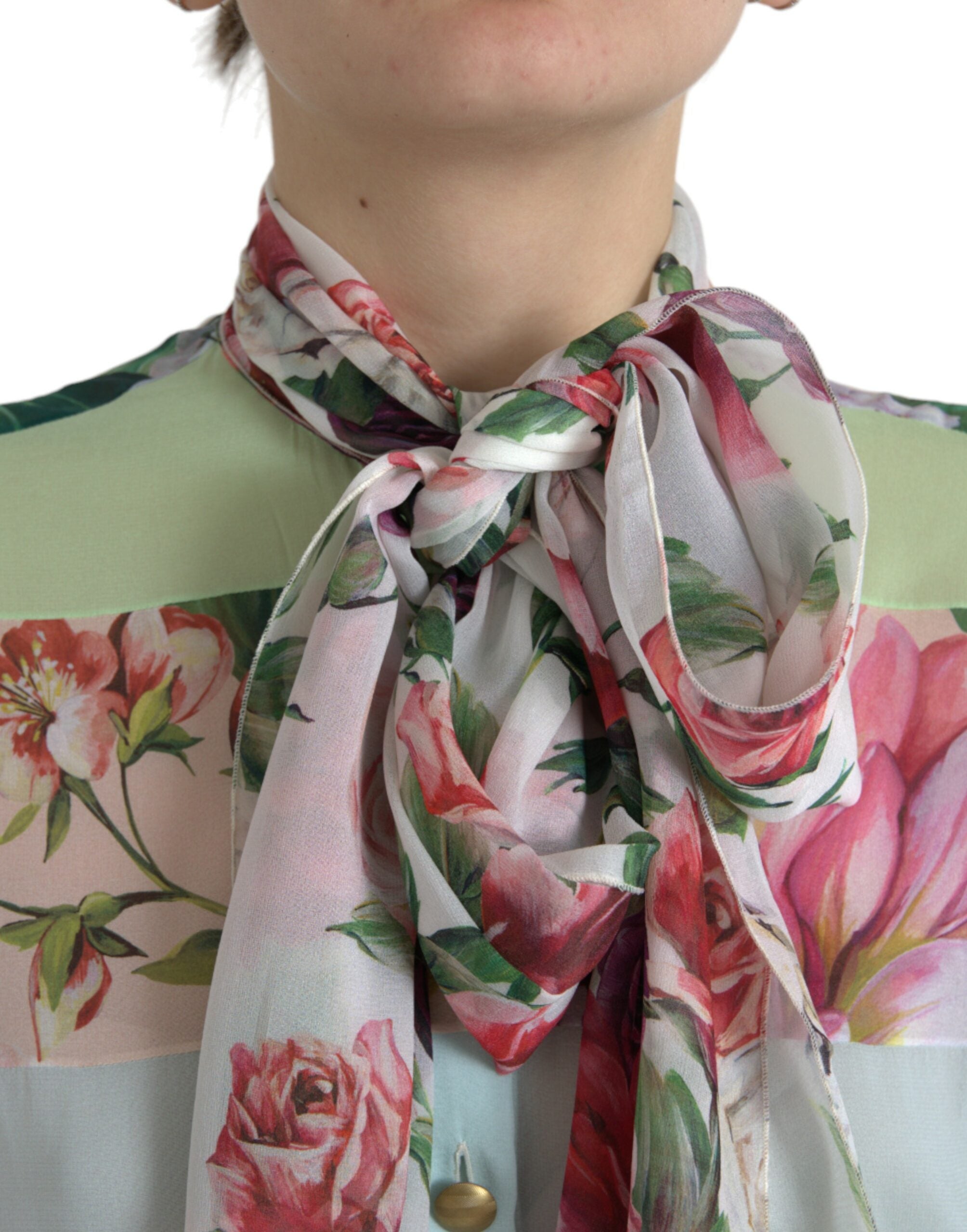 Multicolor Floral Patchwork Ascot Collar Top - ventzia