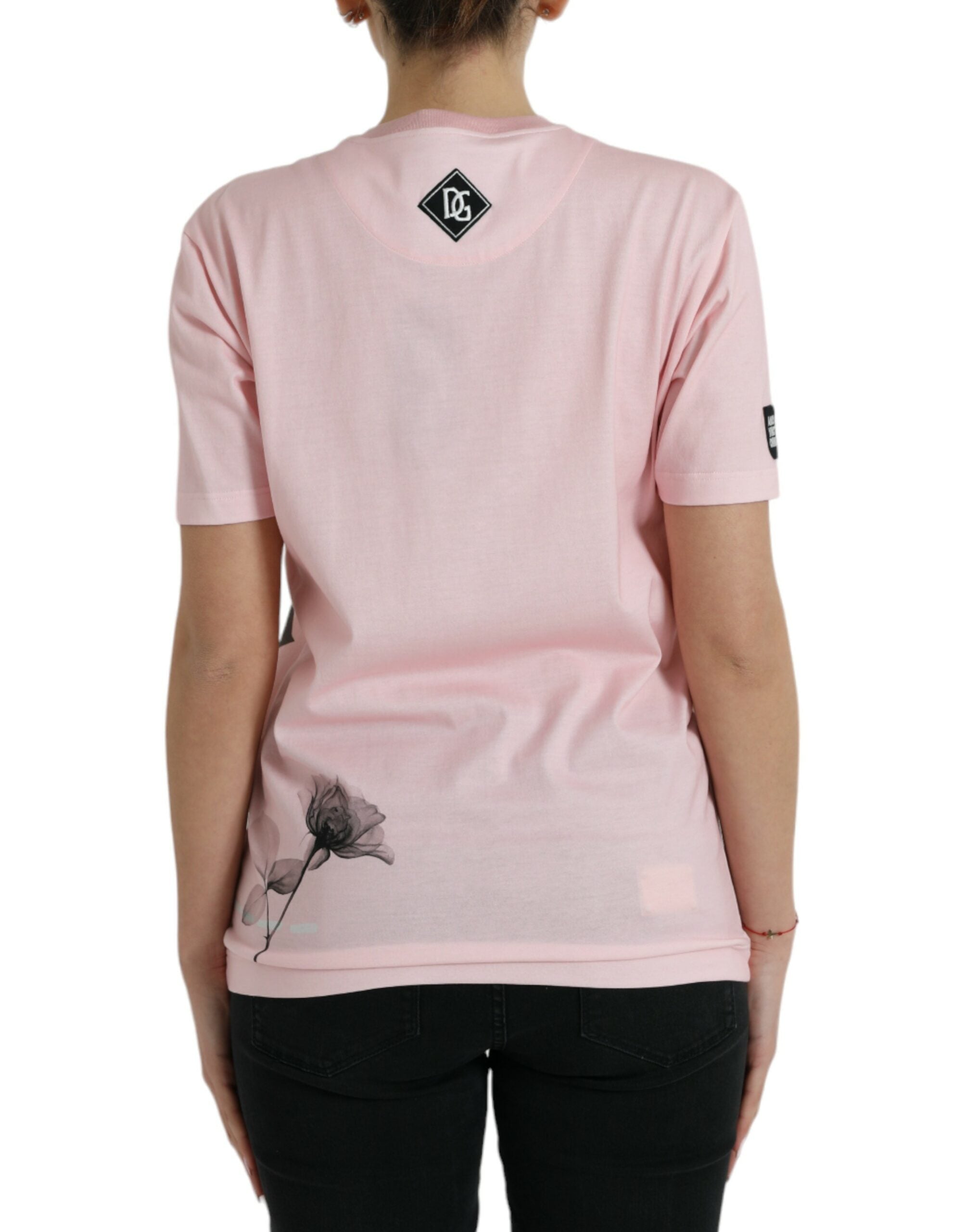 Pink Floral Print Cotton Short Sleeves T-shirt - ventzia