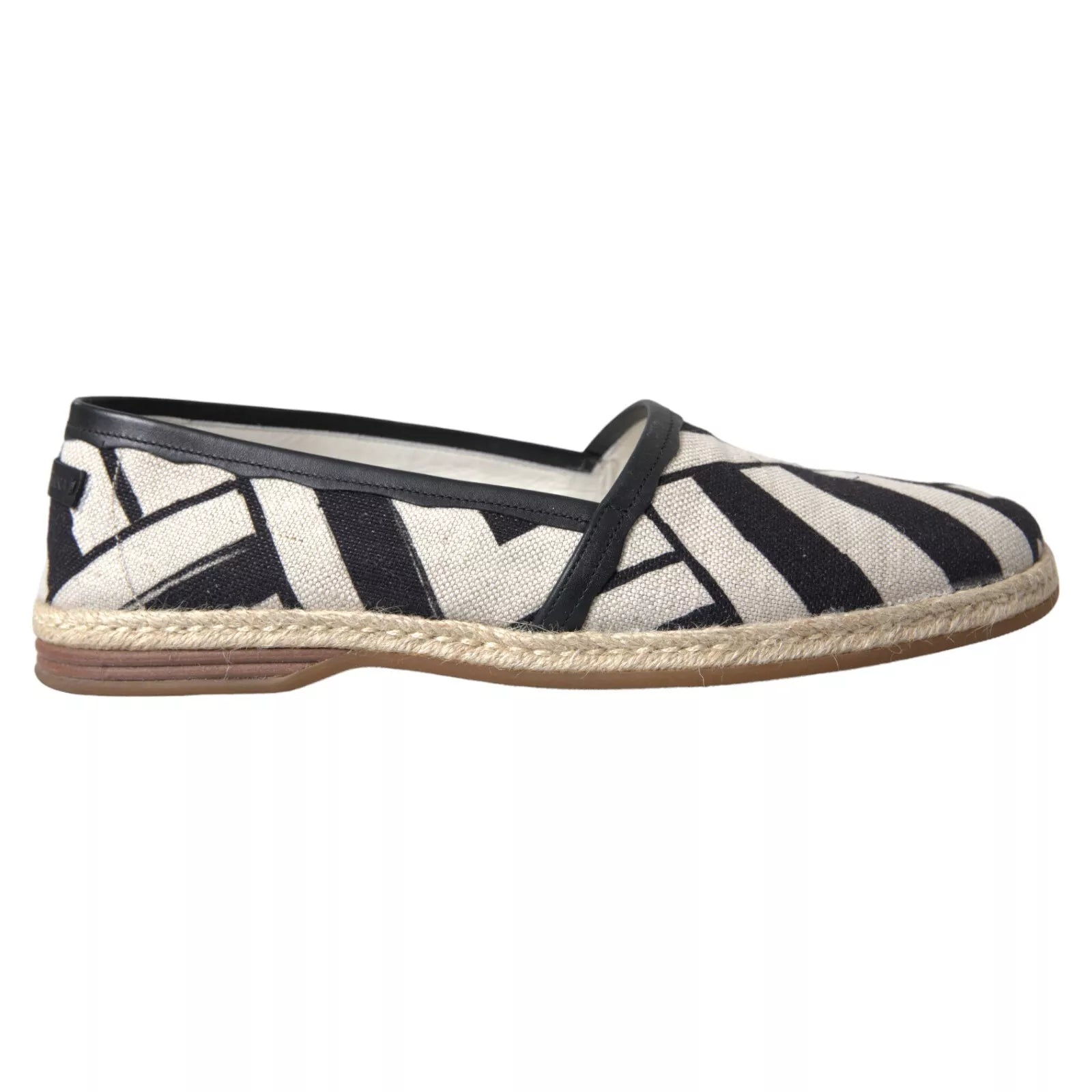 Black White Stripes Slip On Espadrille Shoes - ventzia