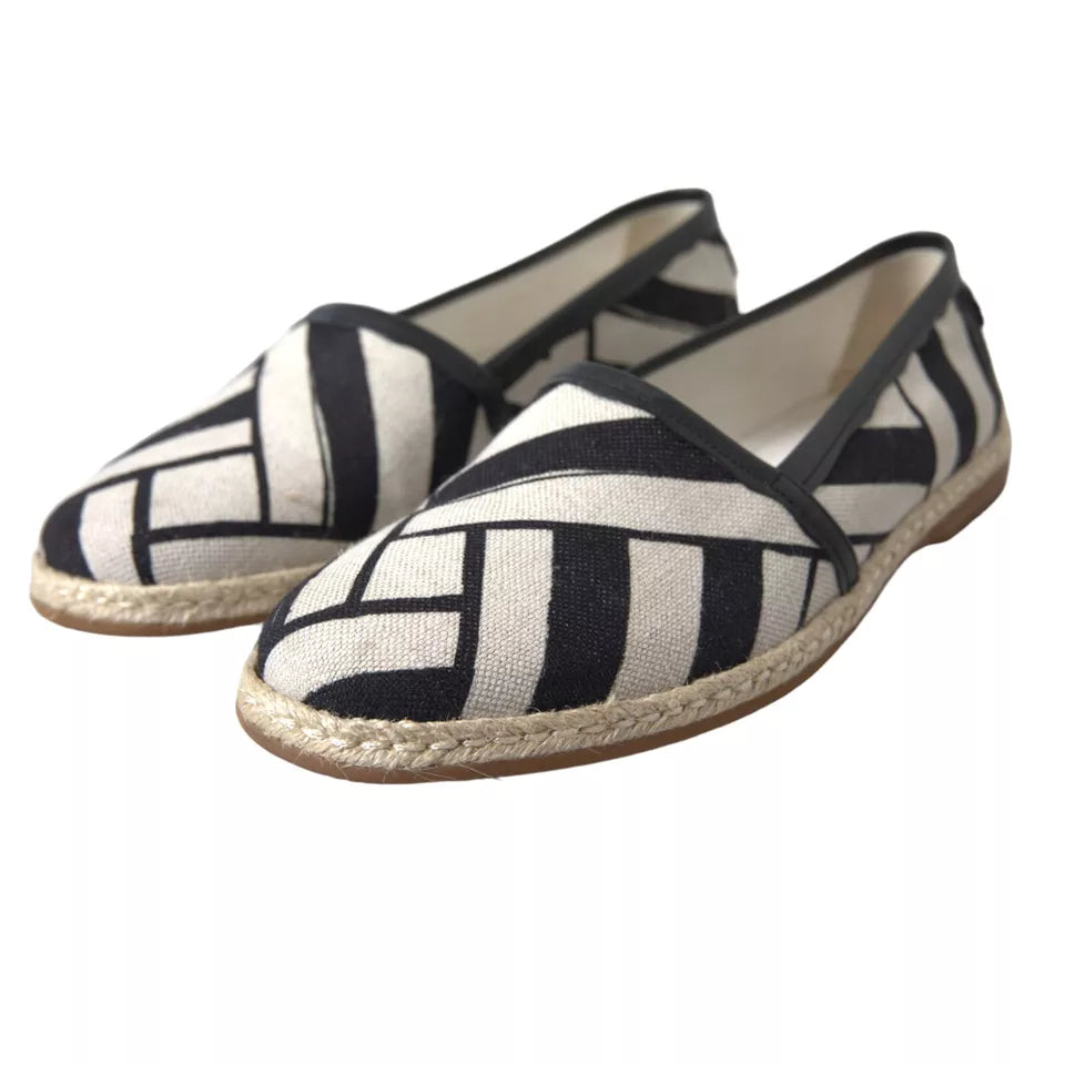 Black White Stripes Slip On Espadrille Shoes - ventzia
