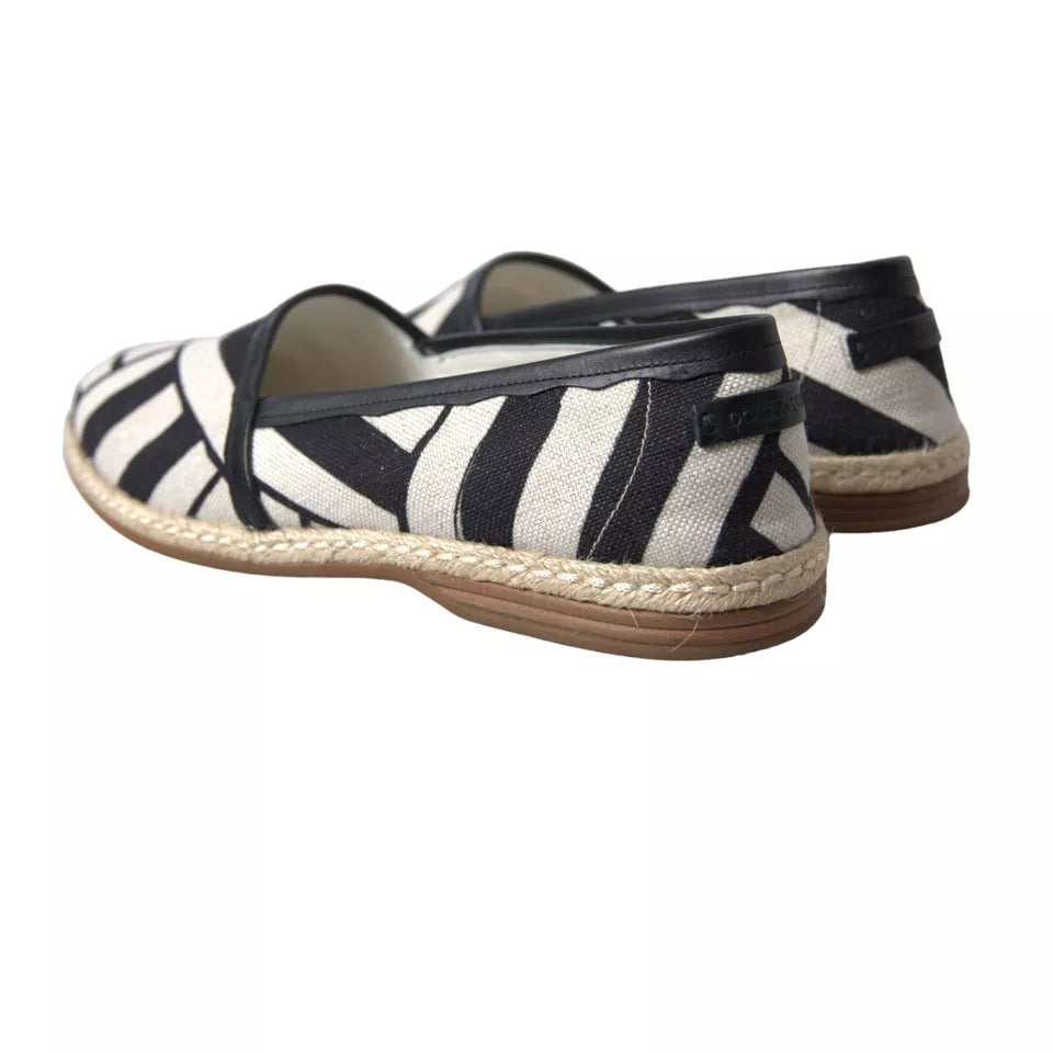 Black White Stripes Slip On Espadrille Shoes - ventzia