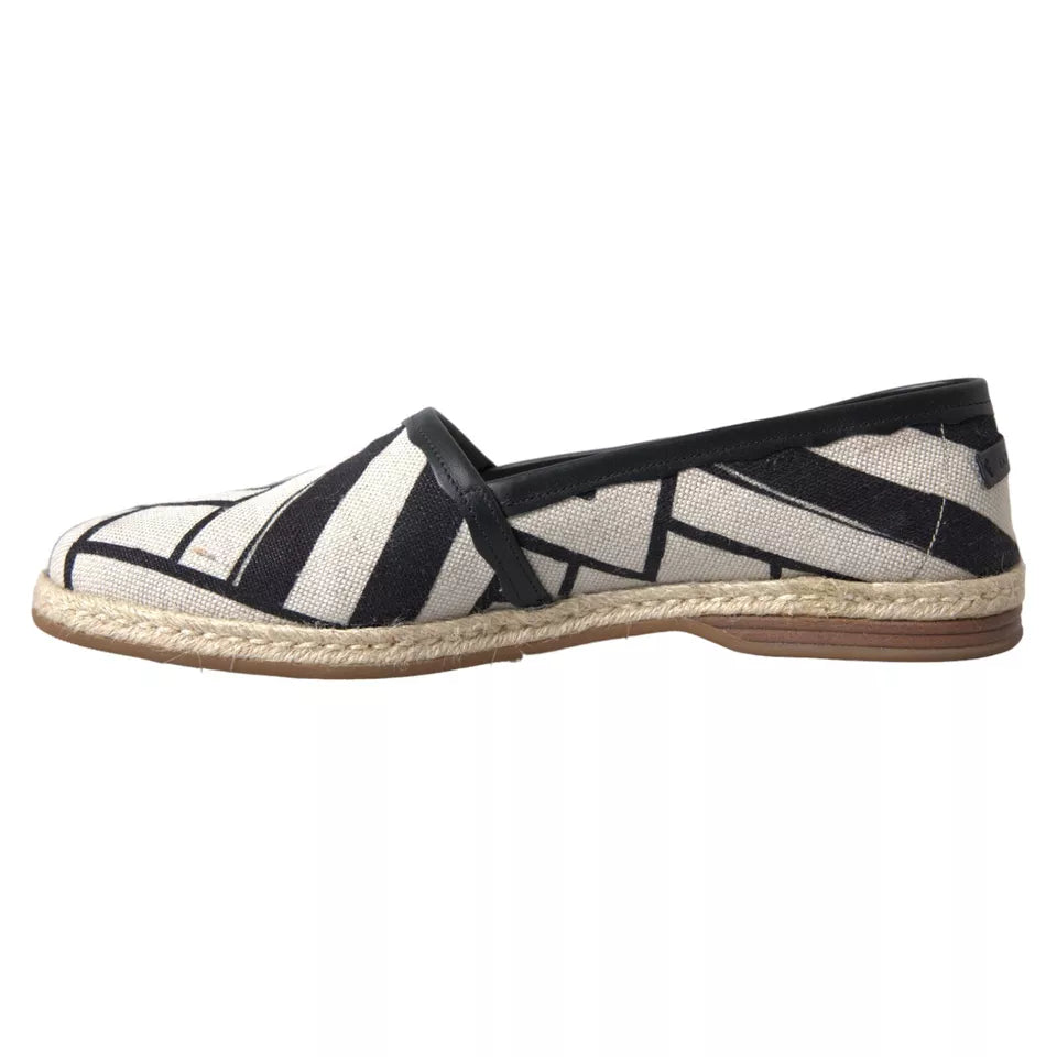 Black White Stripes Slip On Espadrille Shoes - ventzia
