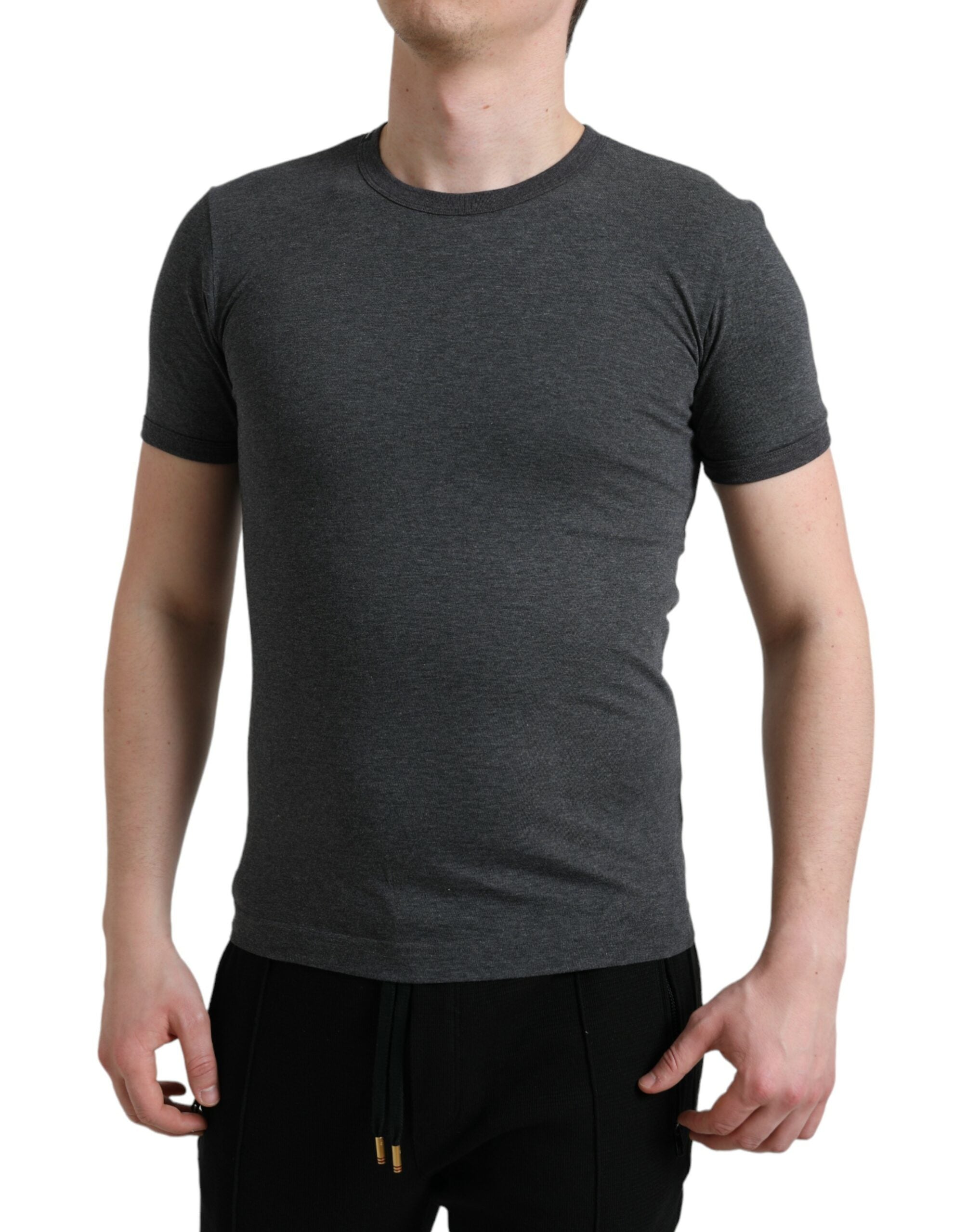 Dark Gray Cotton Crew Neck T-shirt - ventzia