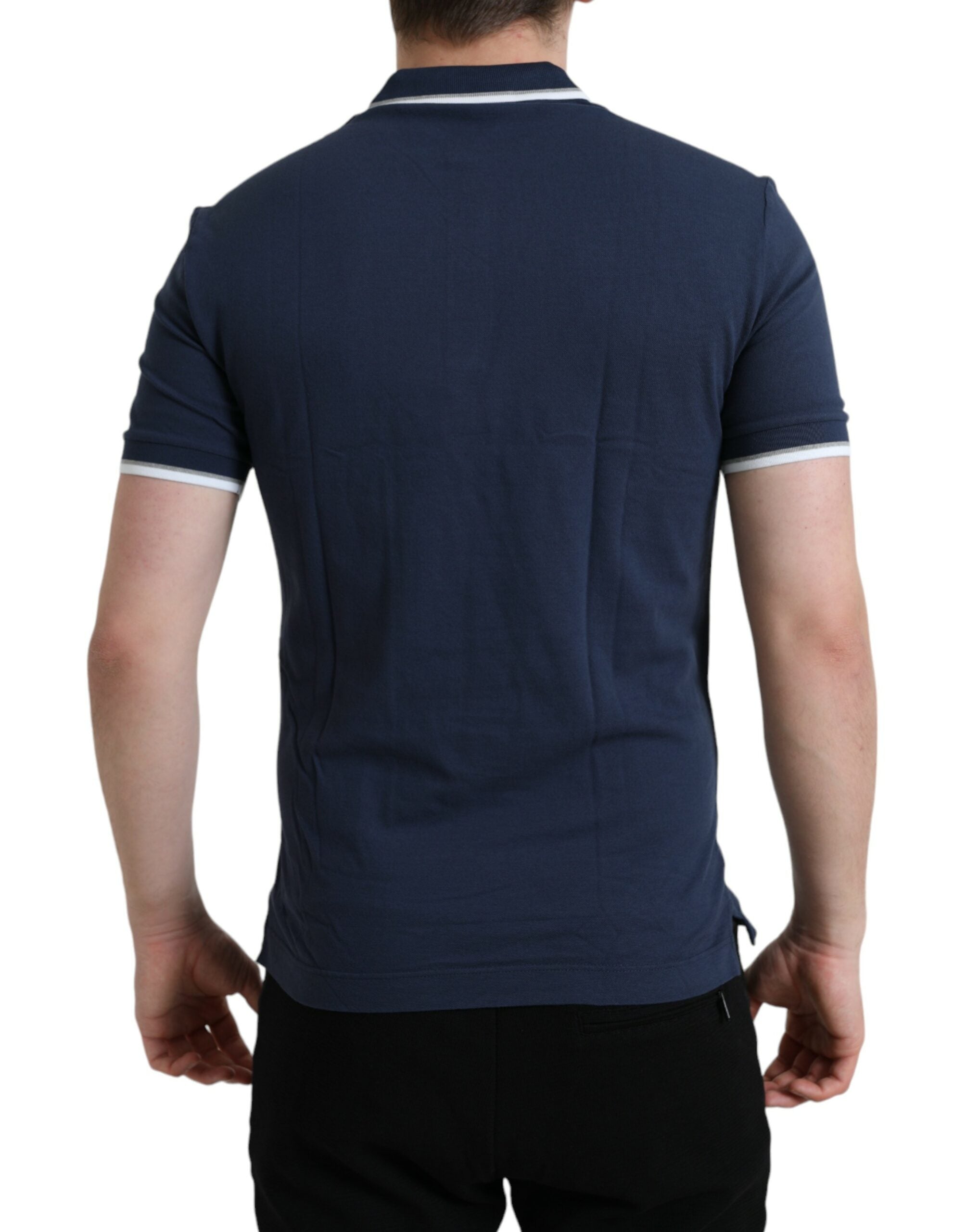 Blue Crown Patch Cotton Collared Men Polo T-shirt - ventzia