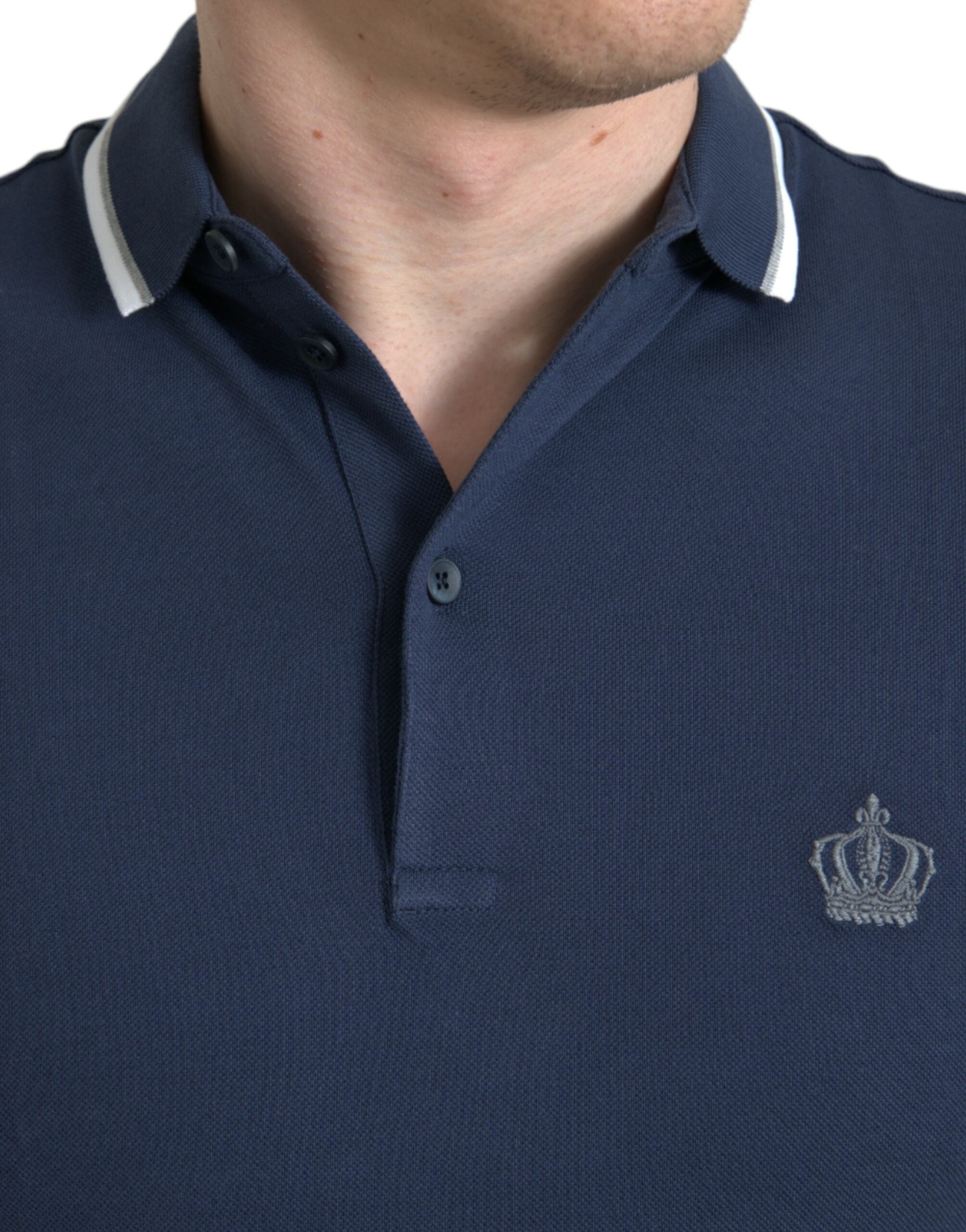 Blue Crown Patch Cotton Collared Men Polo T-shirt - ventzia