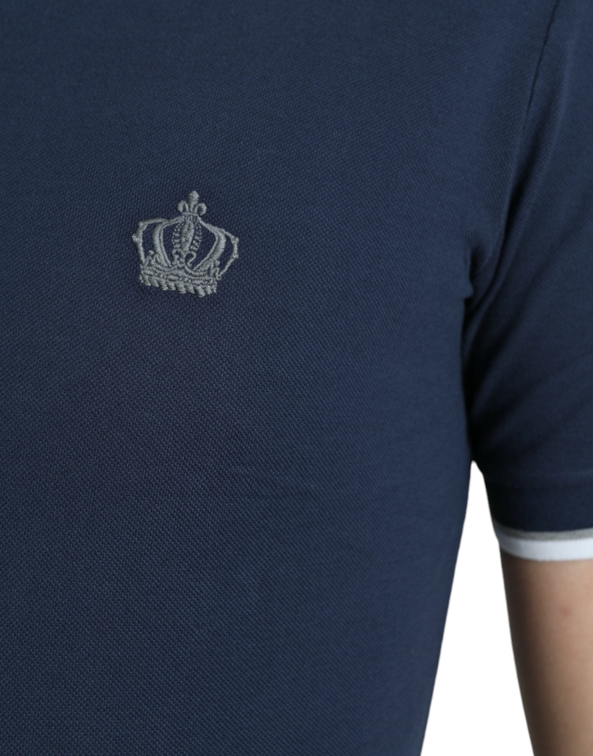 Blue Crown Patch Cotton Collared Men Polo T-shirt - ventzia
