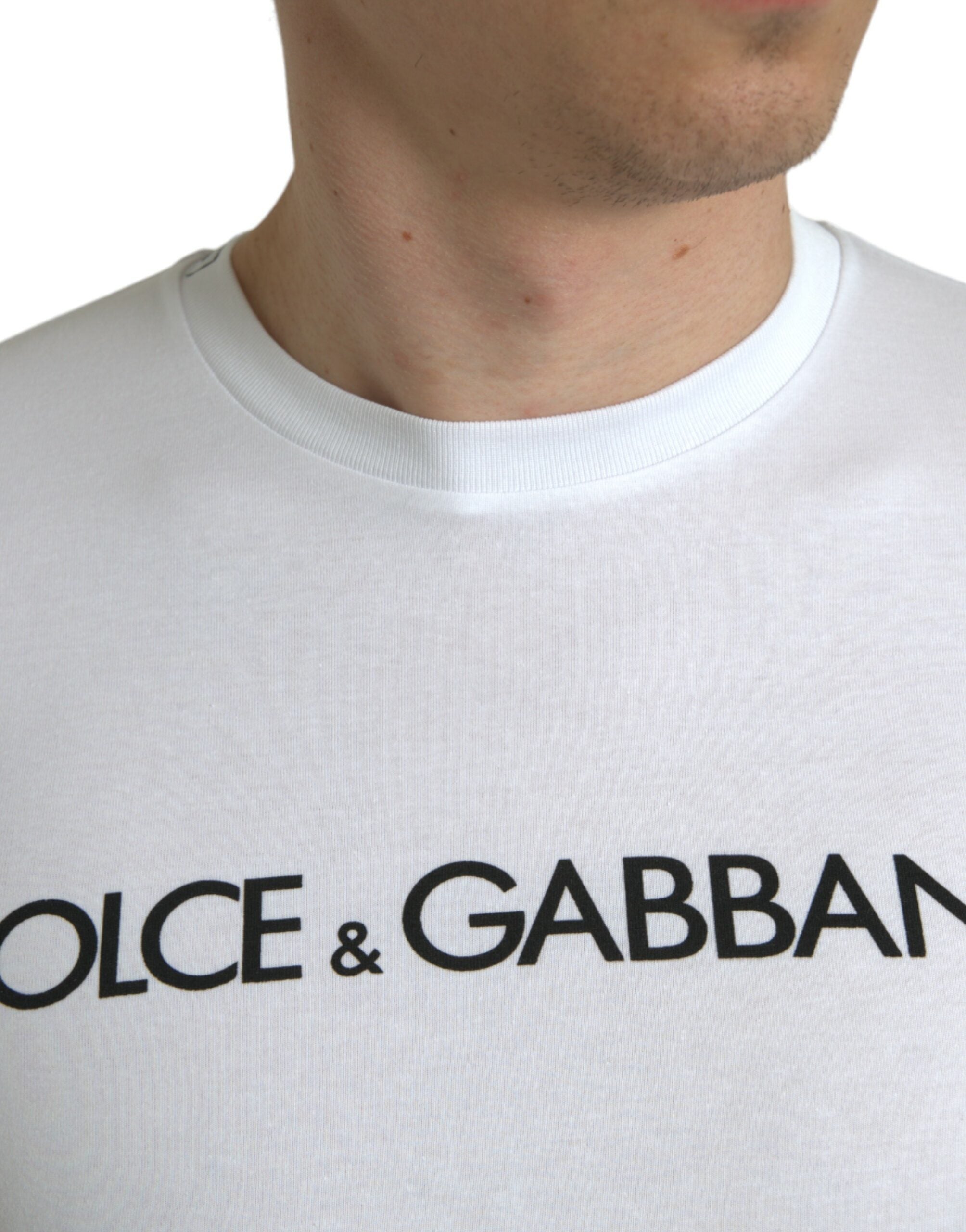 White Logo Print Cotton Crew Neck T-shirt - ventzia