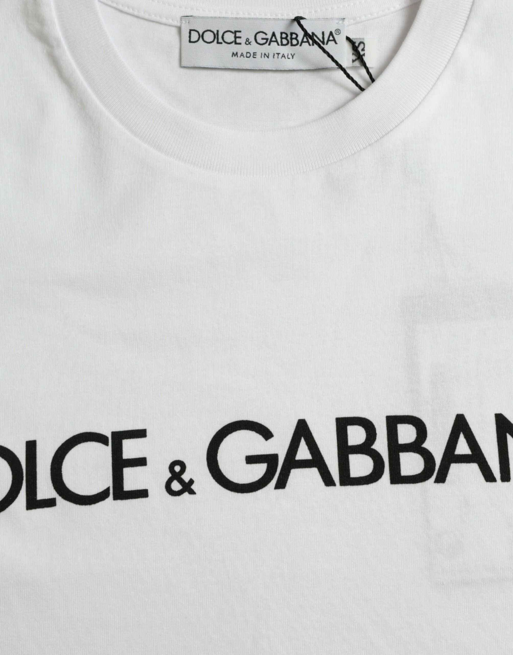 White Logo Print Cotton Crew Neck T-shirt - ventzia