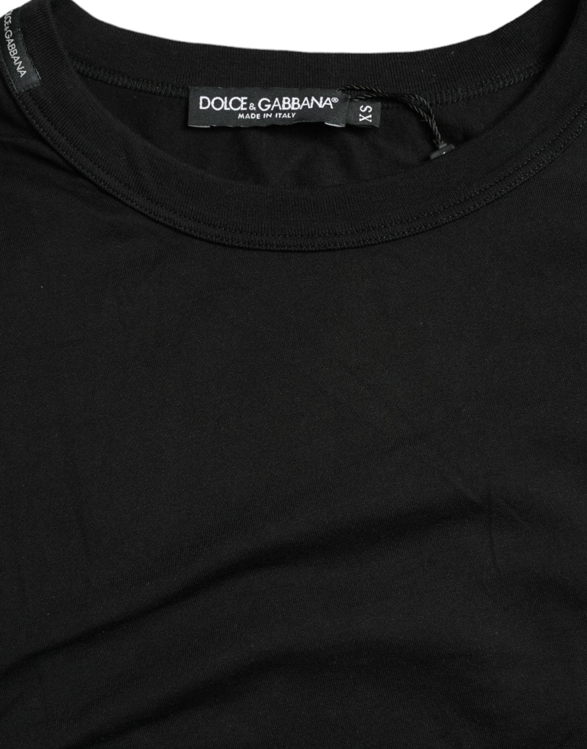 Black Logo Embossed Crew Neck Short Sleeves T-shirt - ventzia