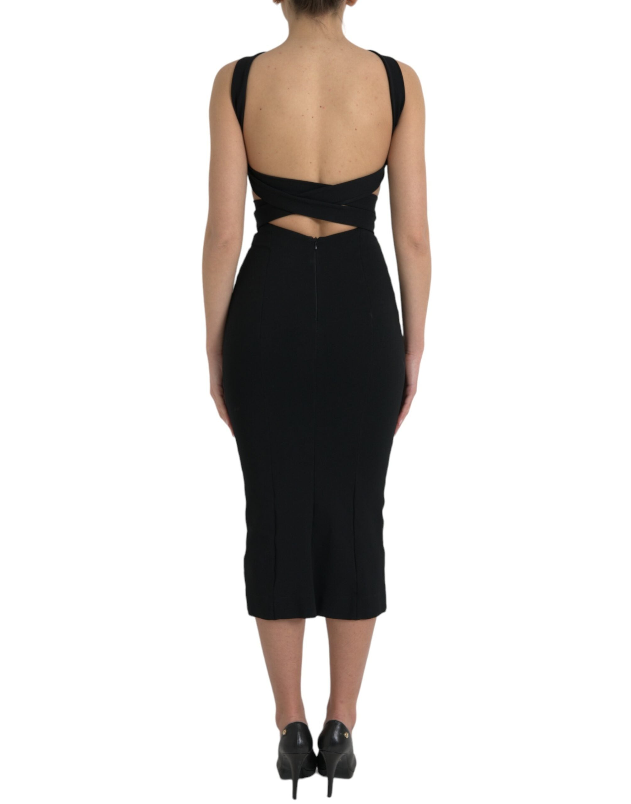 Black Sheath Halter Sleeveless Midi Dress - ventzia