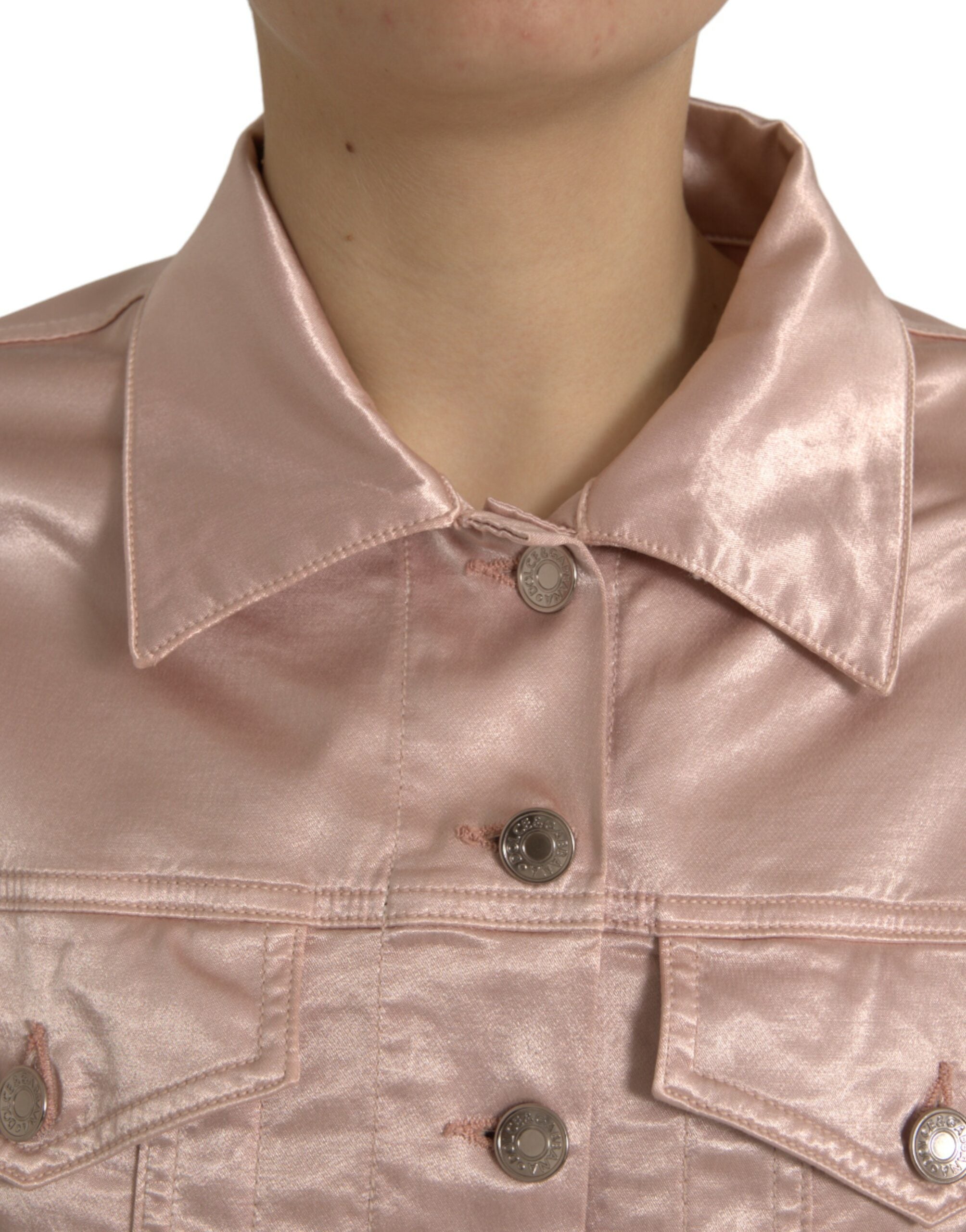 Pink Cotton Stretch Collared Cropped Jacket - ventzia