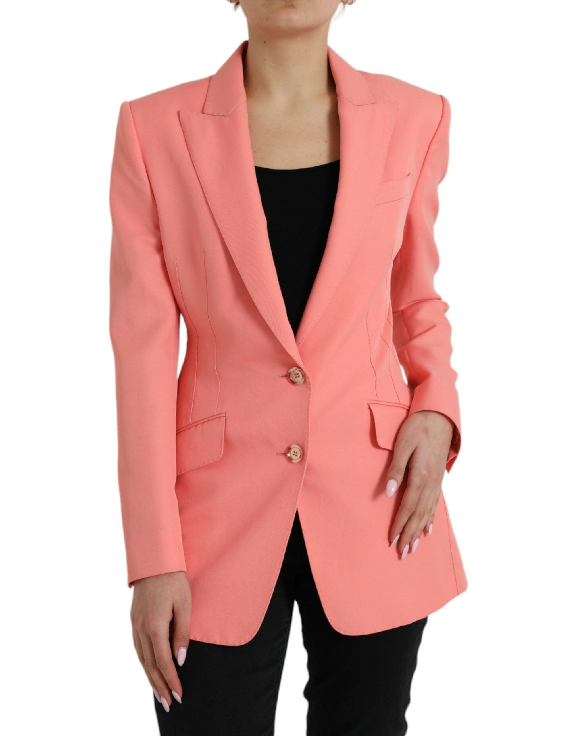Pink Polyester Single Breasted Blazer Jacket - ventzia