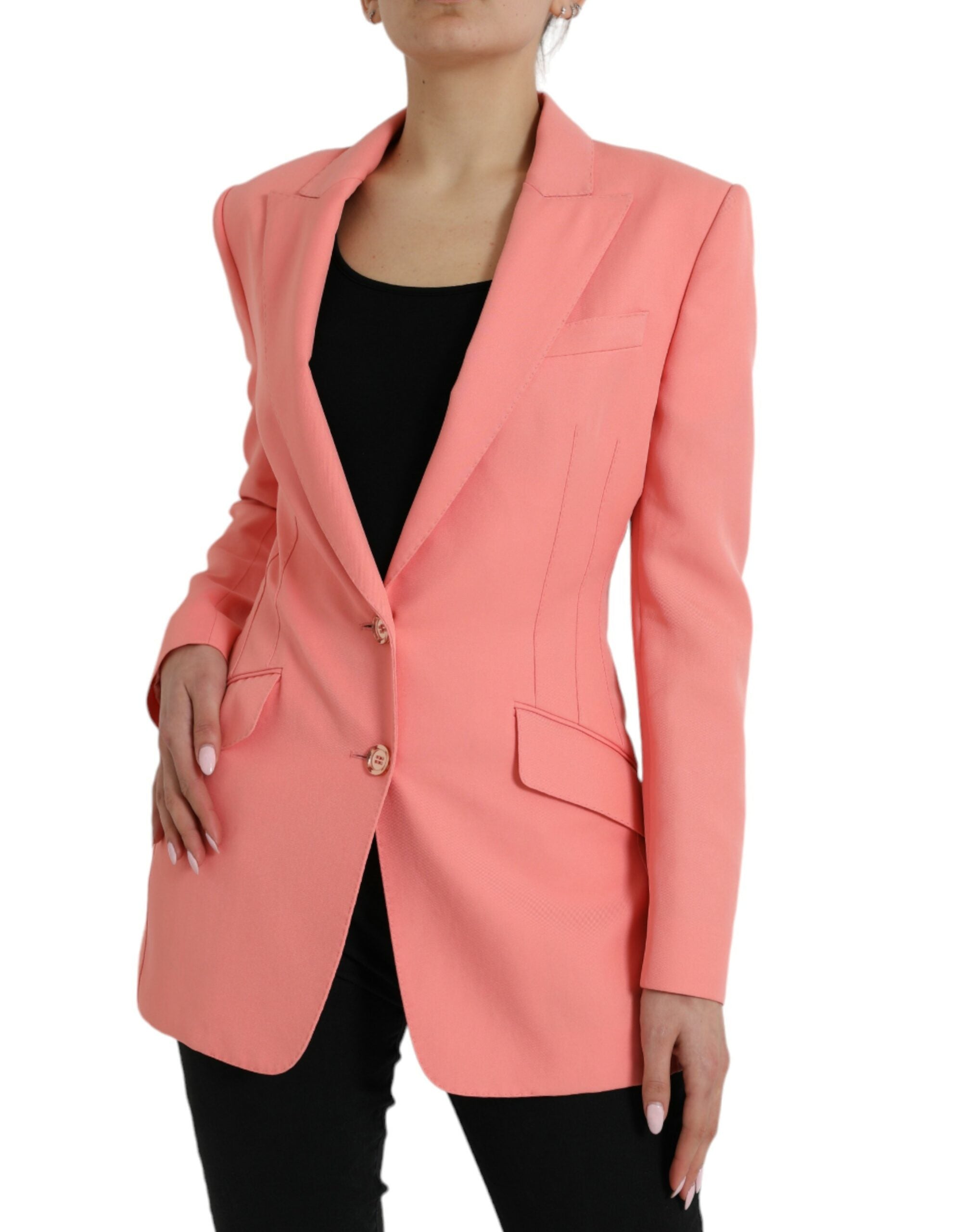 Pink Polyester Single Breasted Blazer Jacket - ventzia