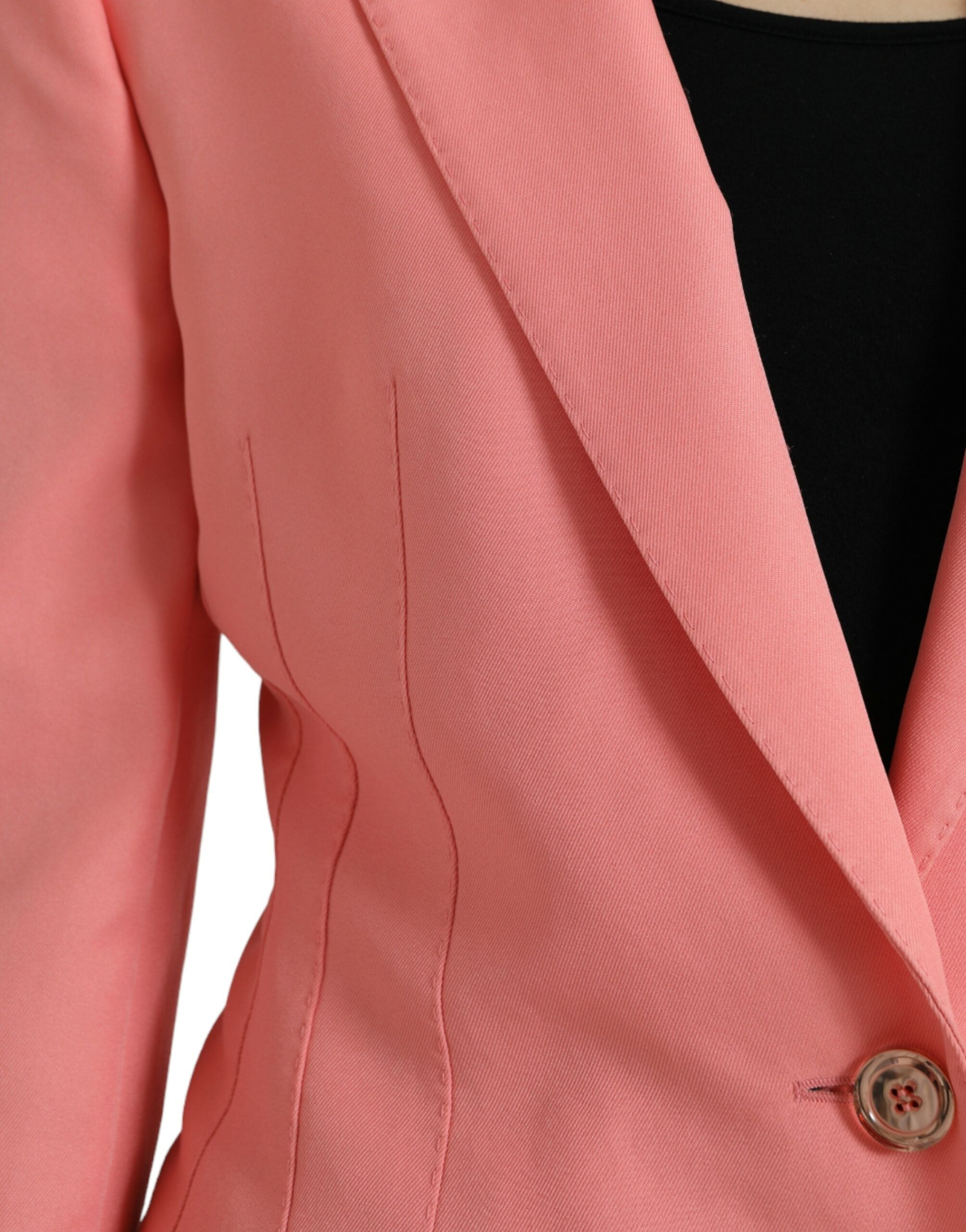 Pink Polyester Single Breasted Blazer Jacket - ventzia