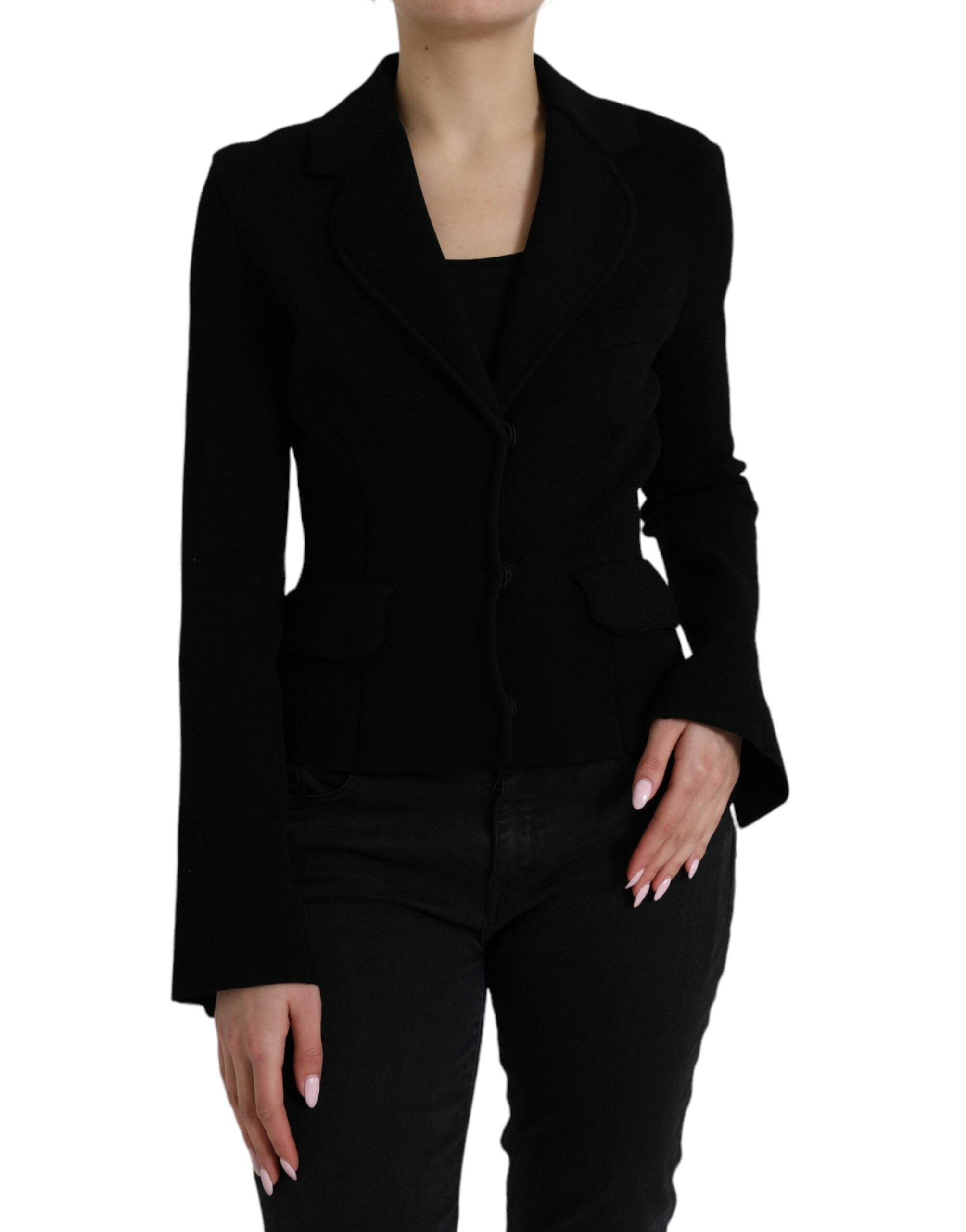 Black Viscose Single Breasted Blazer Jacket - ventzia