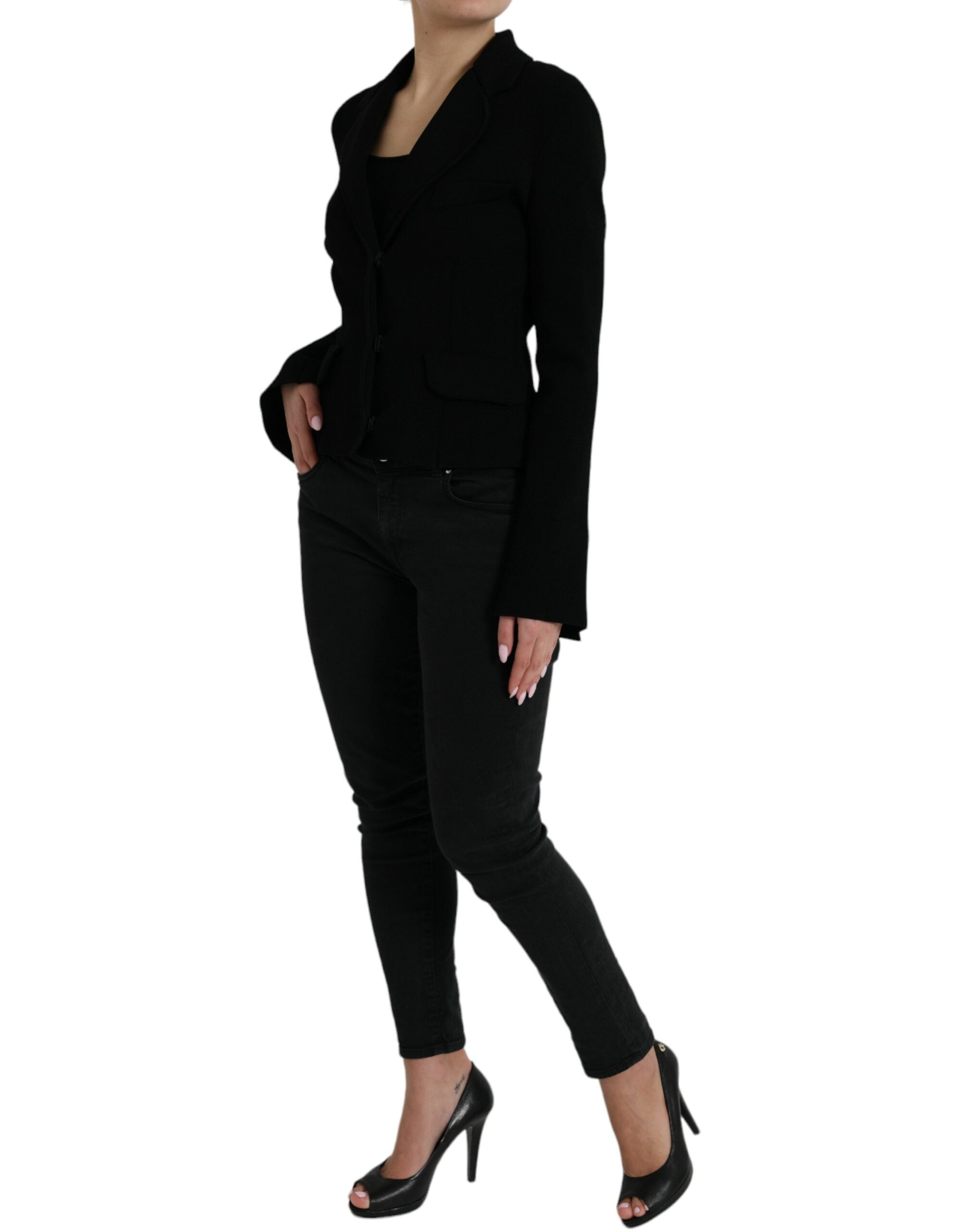 Black Viscose Single Breasted Blazer Jacket - ventzia