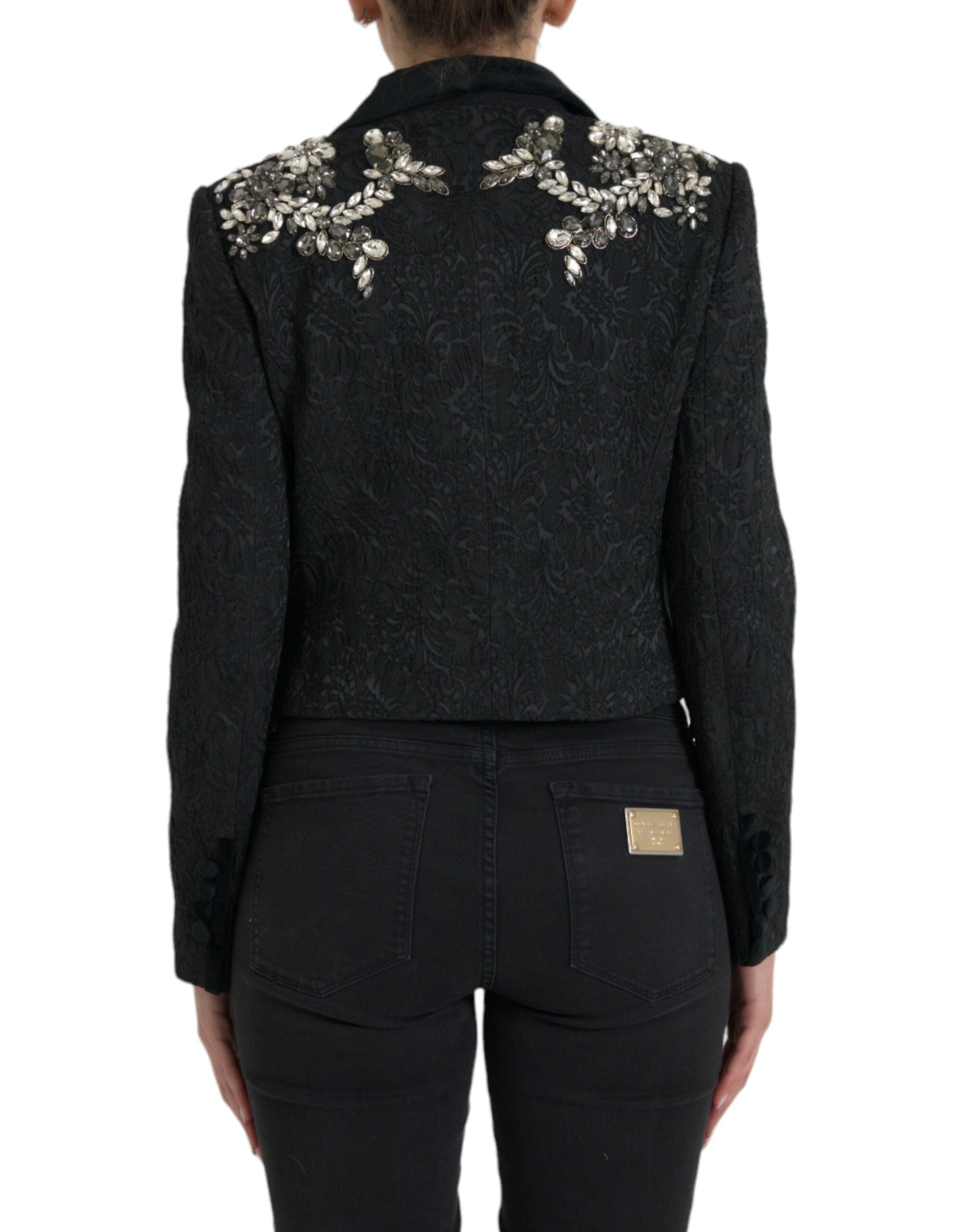 Black Crystal Embellished Overcoat Jacket - ventzia