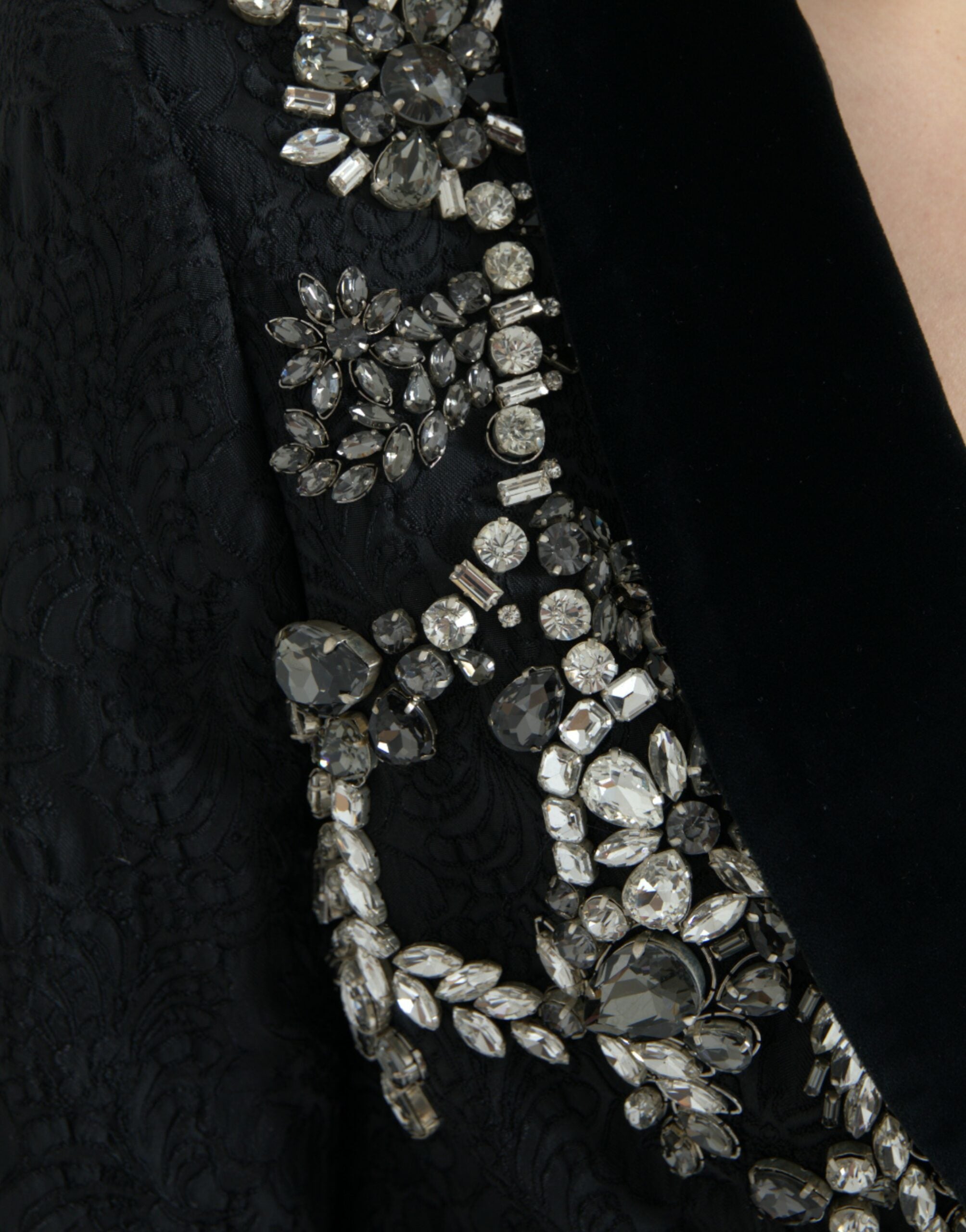 Black Crystal Embellished Overcoat Jacket - ventzia