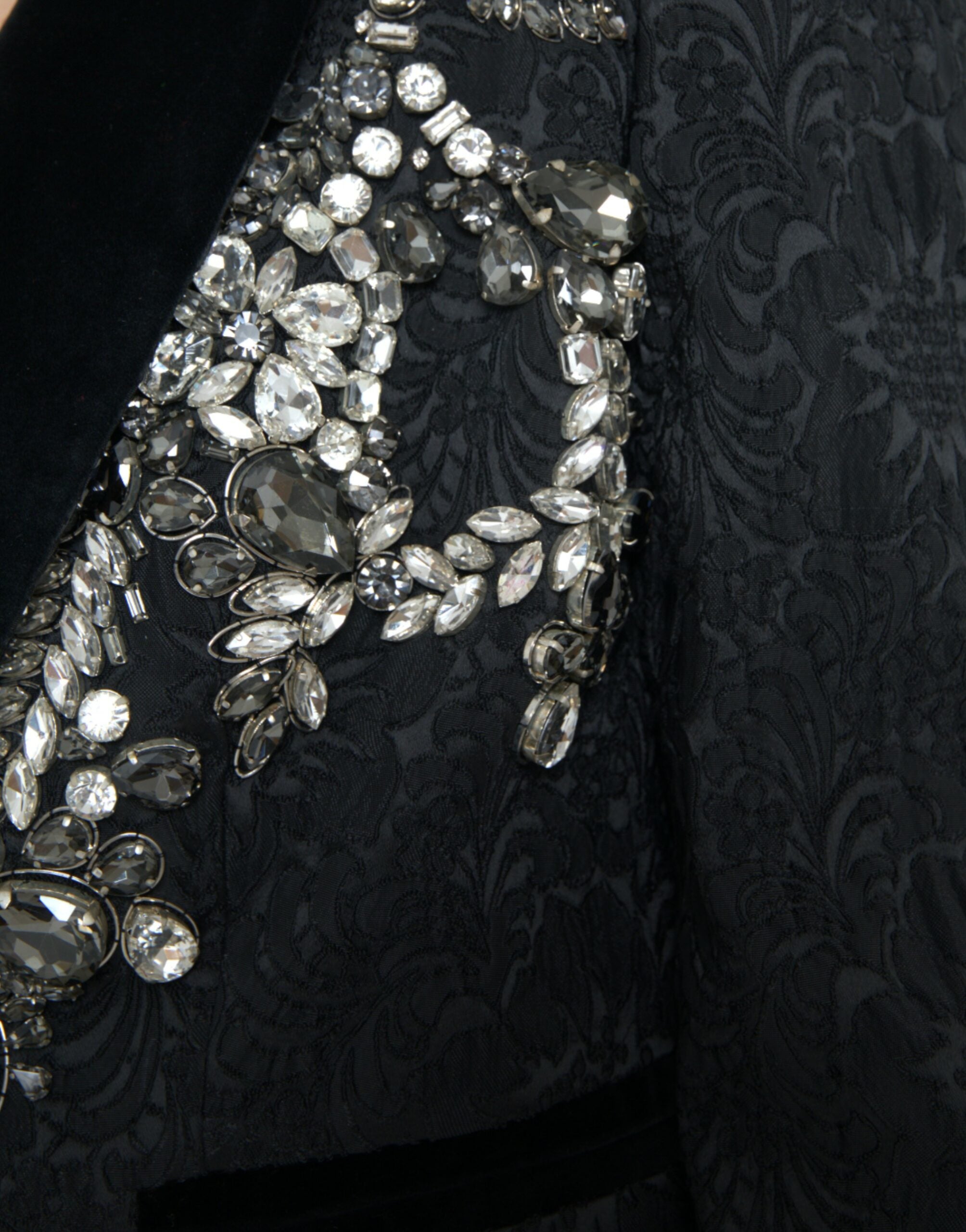 Black Crystal Embellished Overcoat Jacket - ventzia