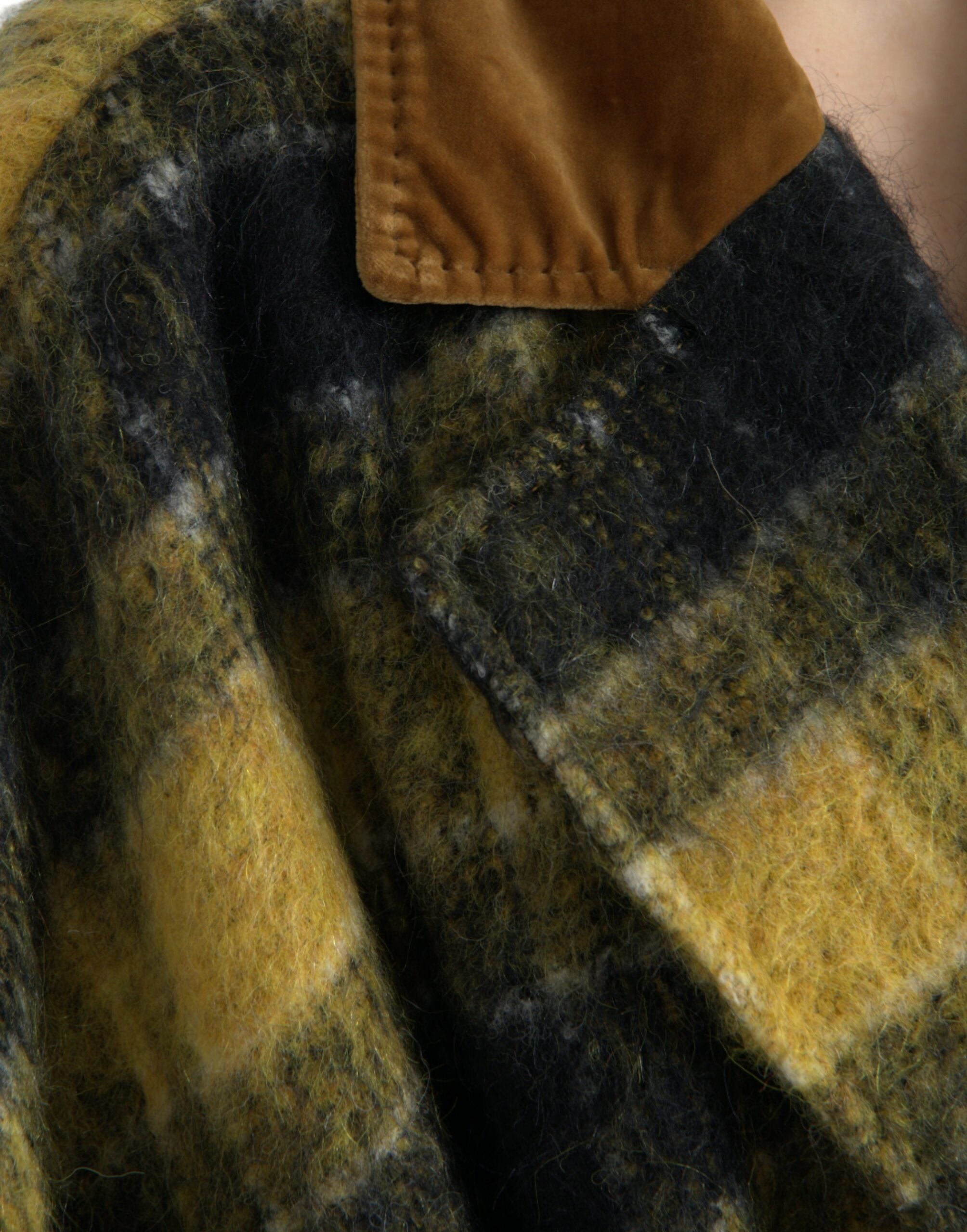 Yellow Checkered Long Sleeve Coat Jacket - ventzia