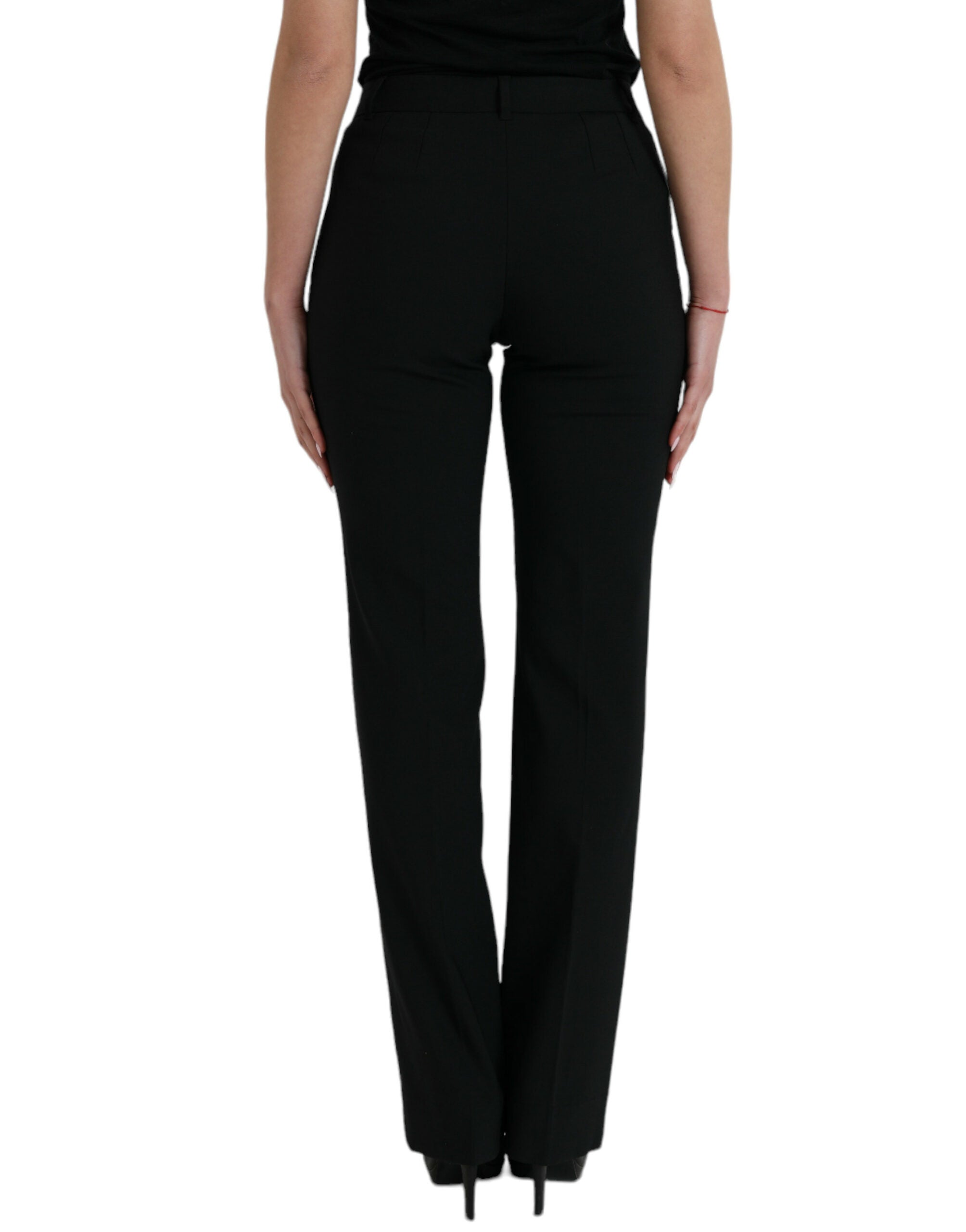 Black Wool Mid Waist Tapered Pants - ventzia