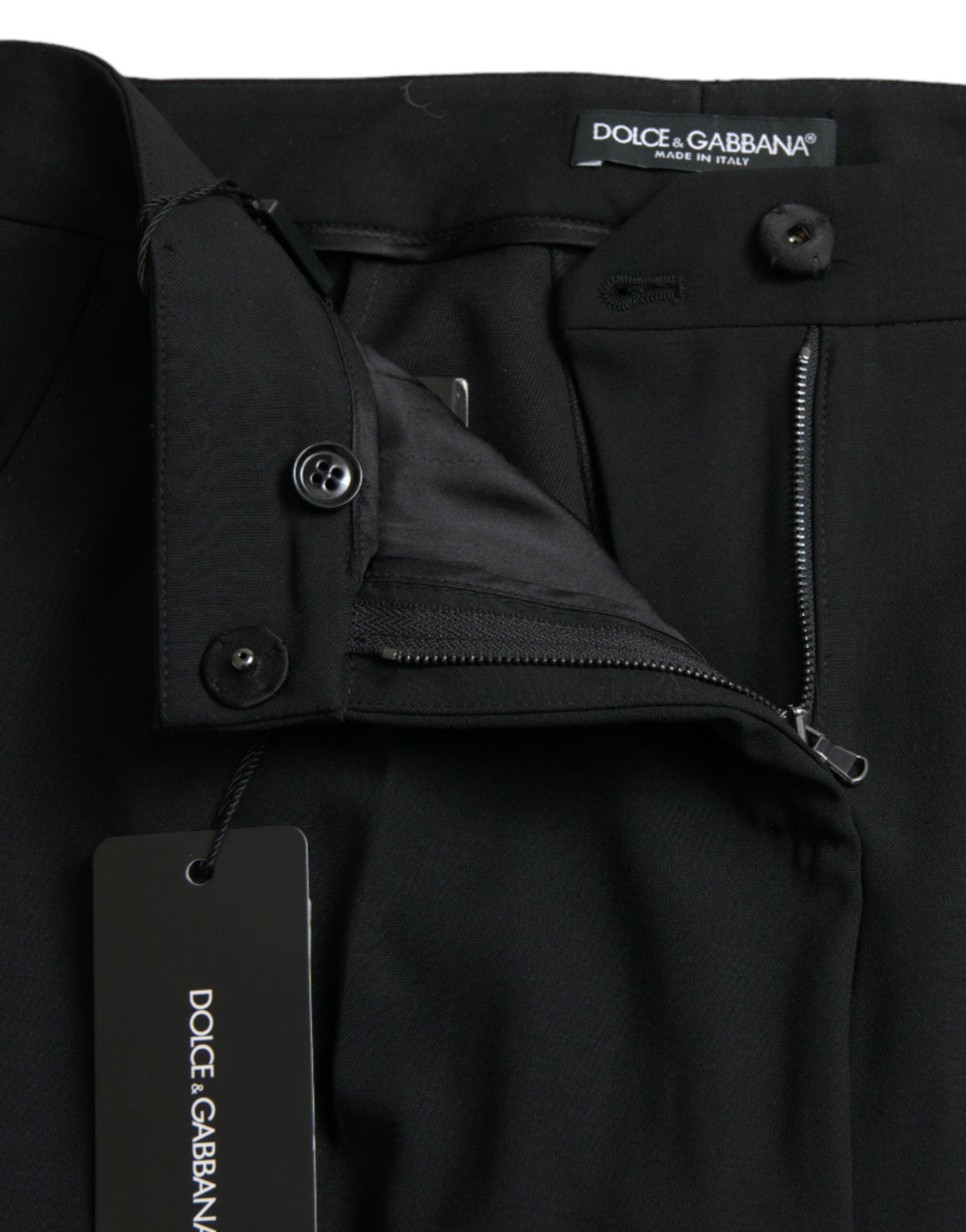 Black Wool Mid Waist Tapered Pants - ventzia