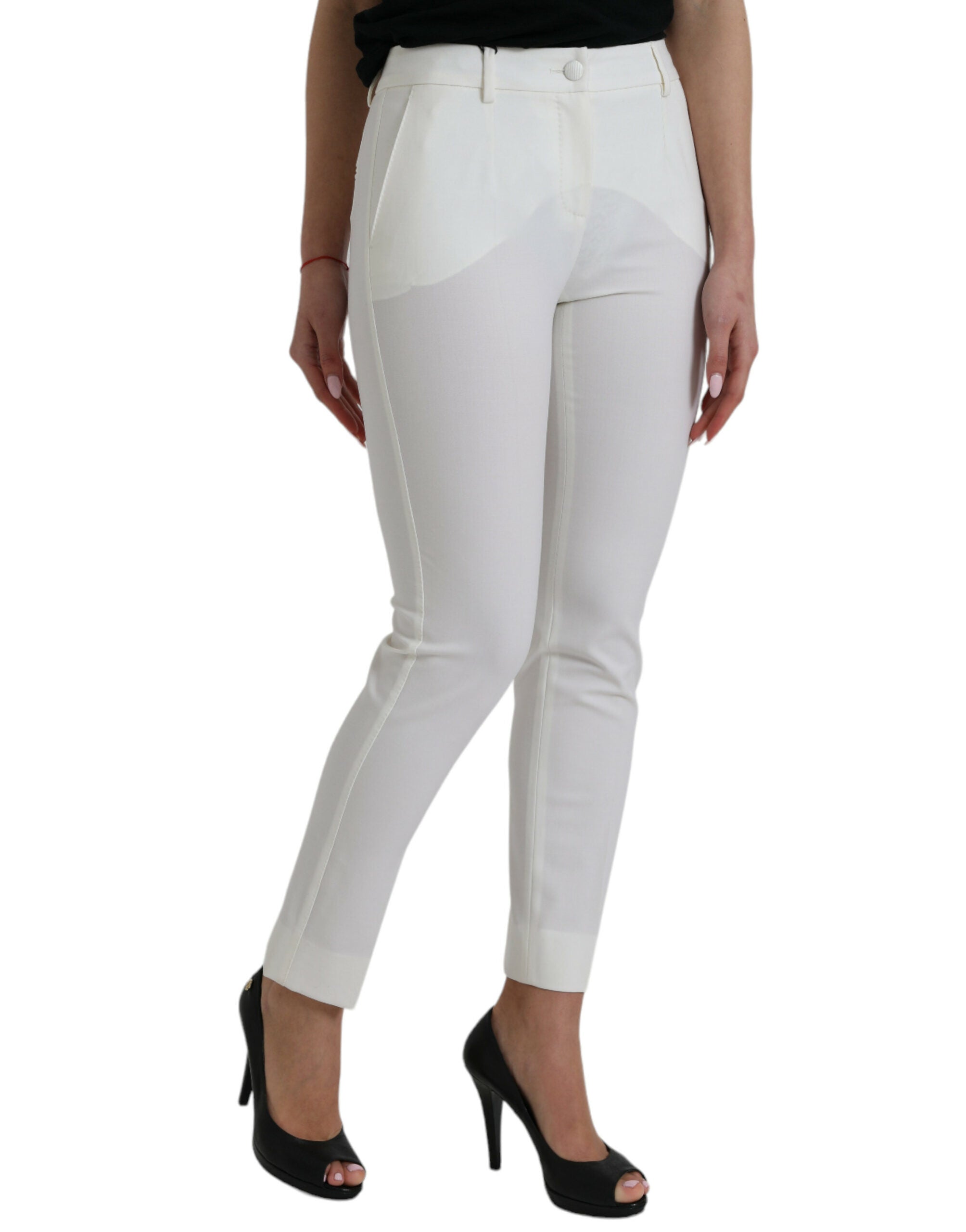 White Wool Mid Waist Tapered Pants - ventzia