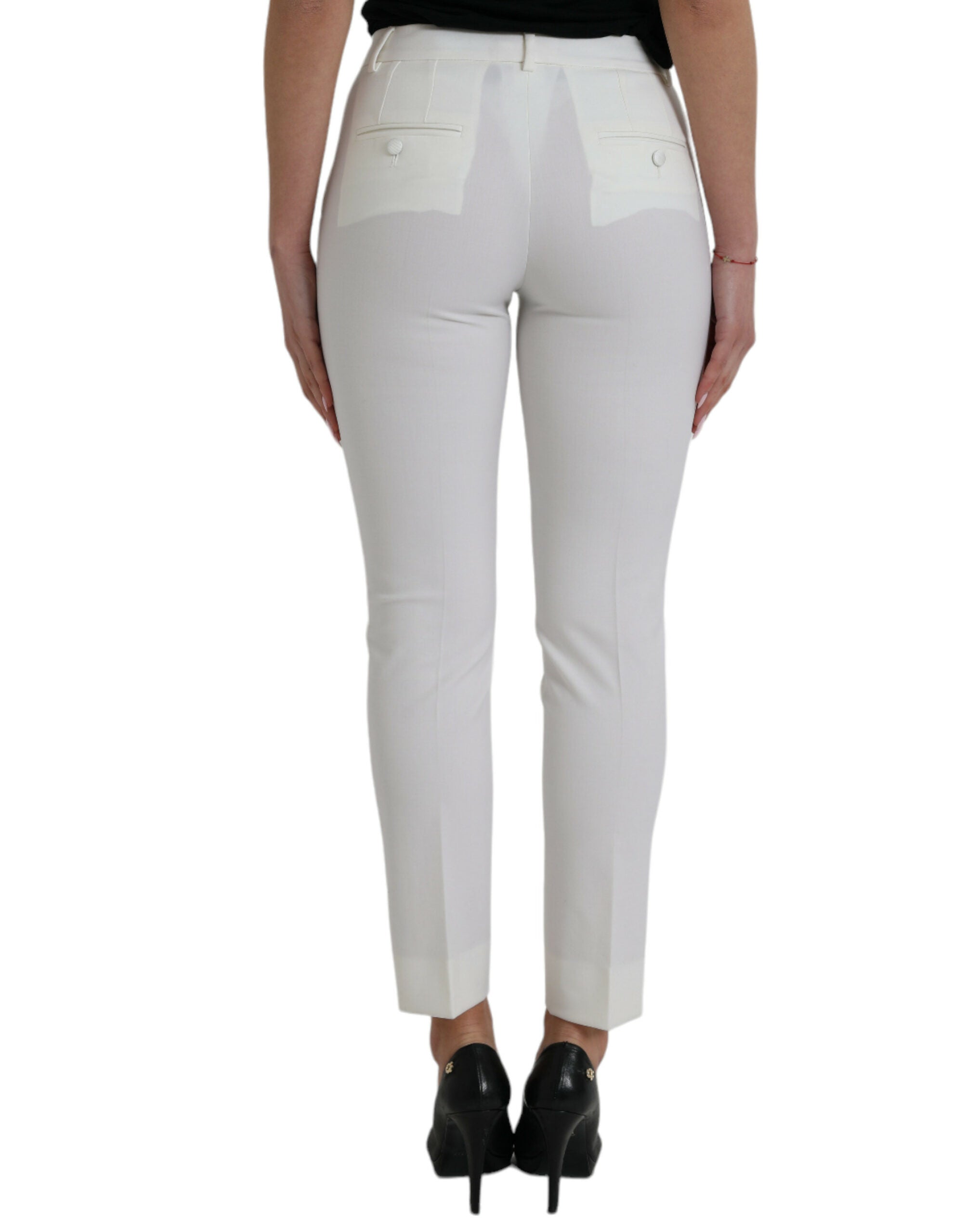 White Wool Mid Waist Tapered Pants - ventzia
