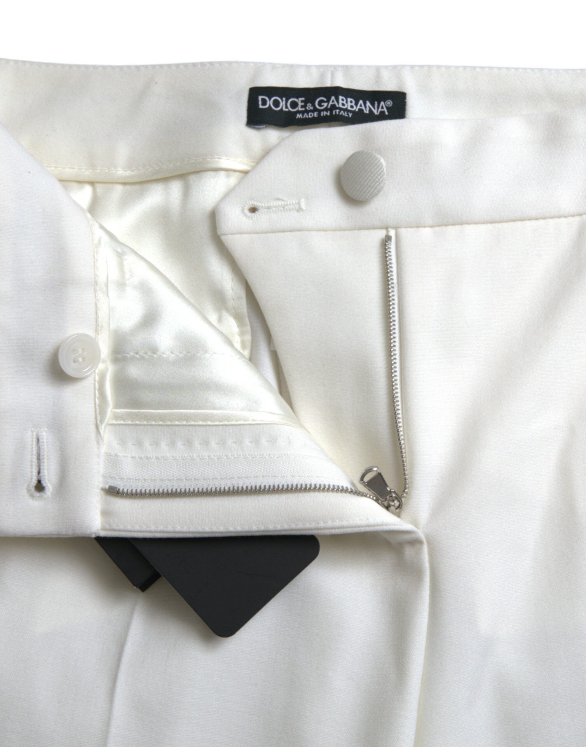 White Wool Mid Waist Tapered Pants - ventzia
