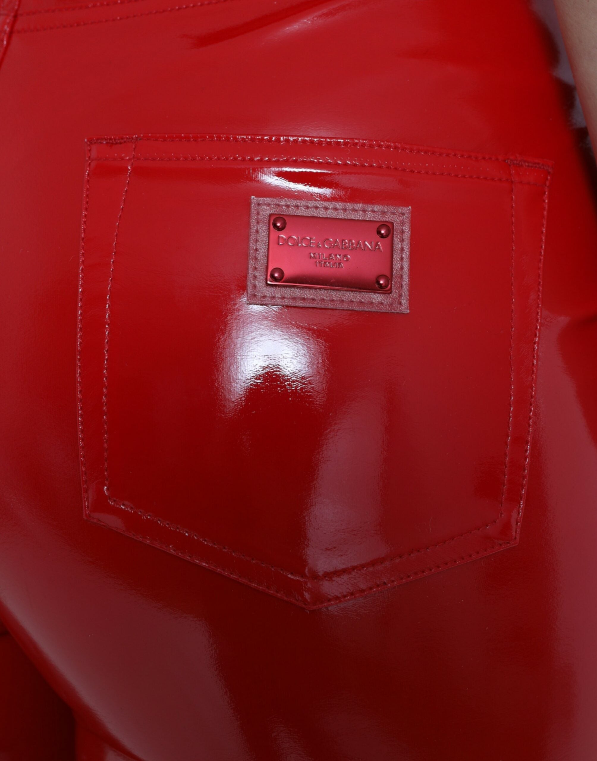 Shiny Red High Waist Skinny Pants - ventzia