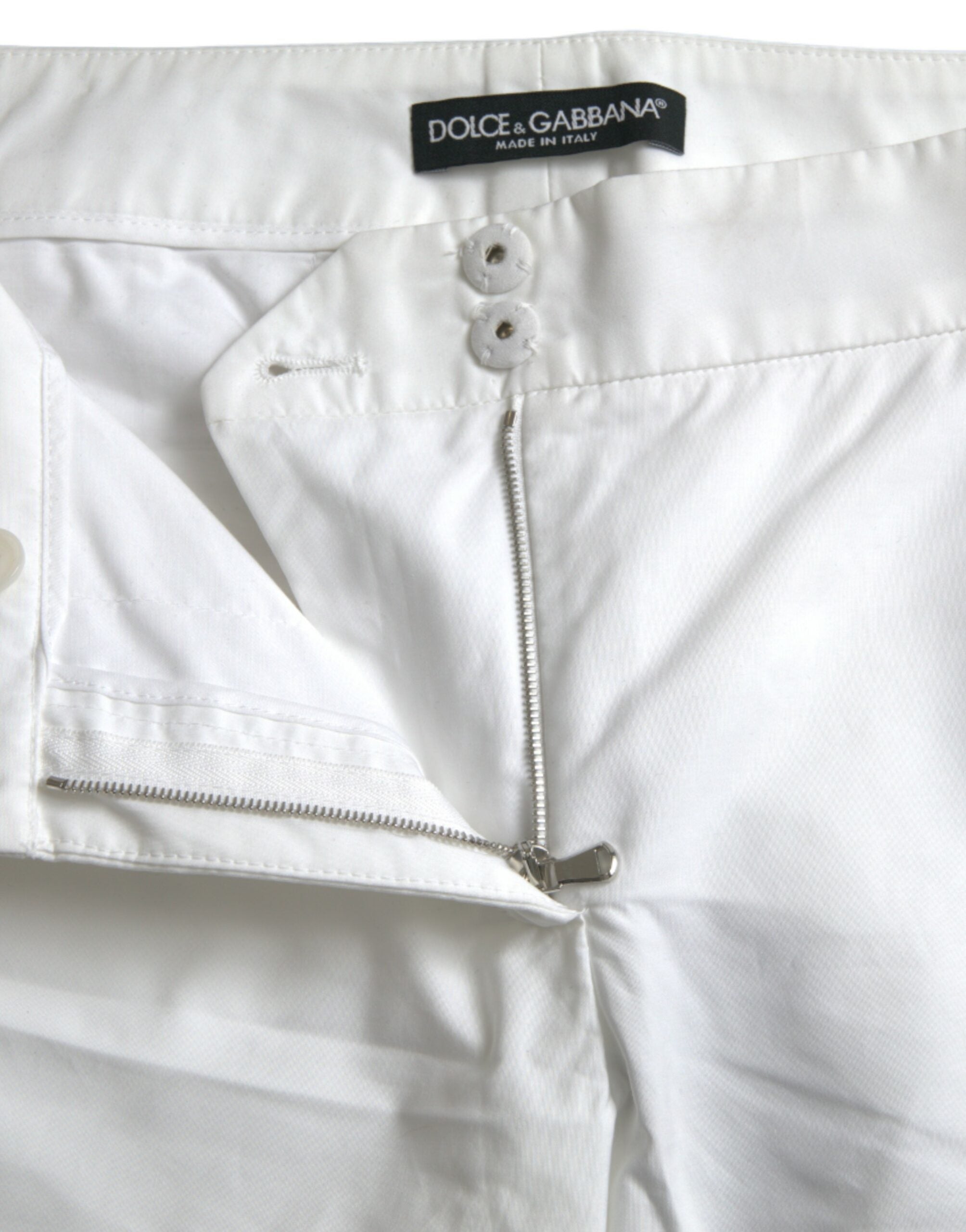 White Cut Out Cotton Mid Waist Cropped Pants - ventzia