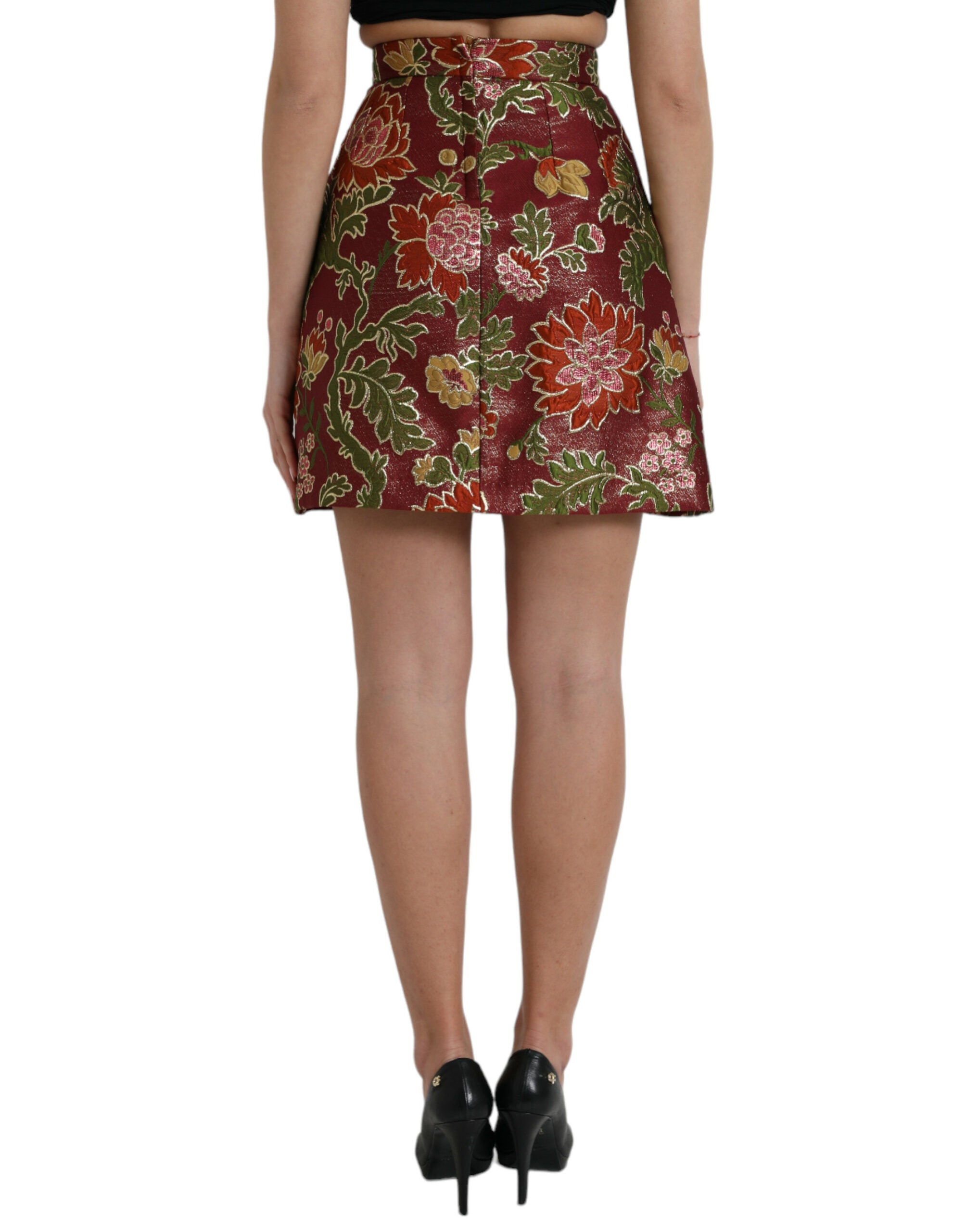 Maroon Floral Jacquard A-line Mini Skirt - ventzia